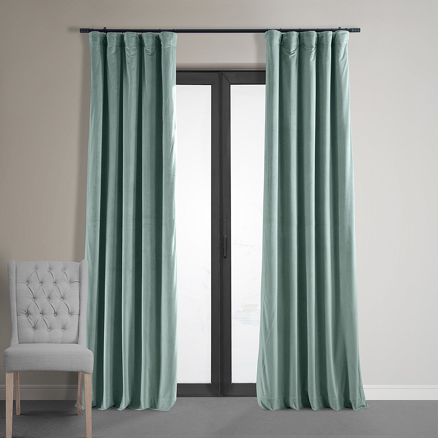 Signature Skylark Blue Blackout Velvet Curtain (1 Panel), Skylark Blue, 50W X 120L