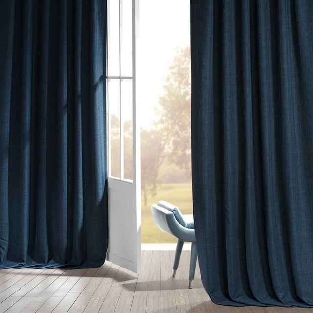 Voyager Blue 84" Blackout Linen Curtains with Rod Pocket