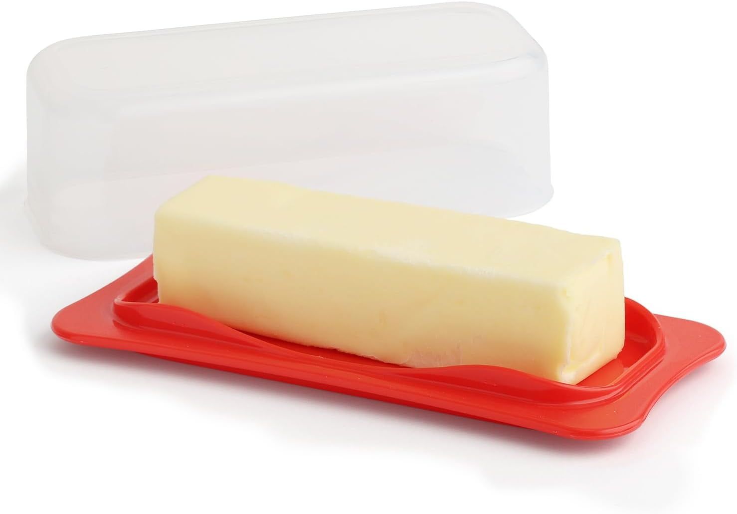 Red Rectangular BPA-Free Plastic Butter Dish with Lid