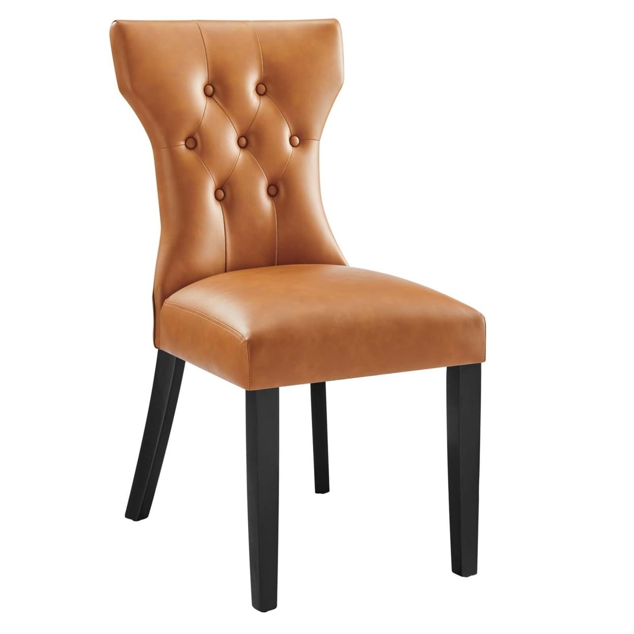 Tan Faux Leather Upholstered Wood Side Chair