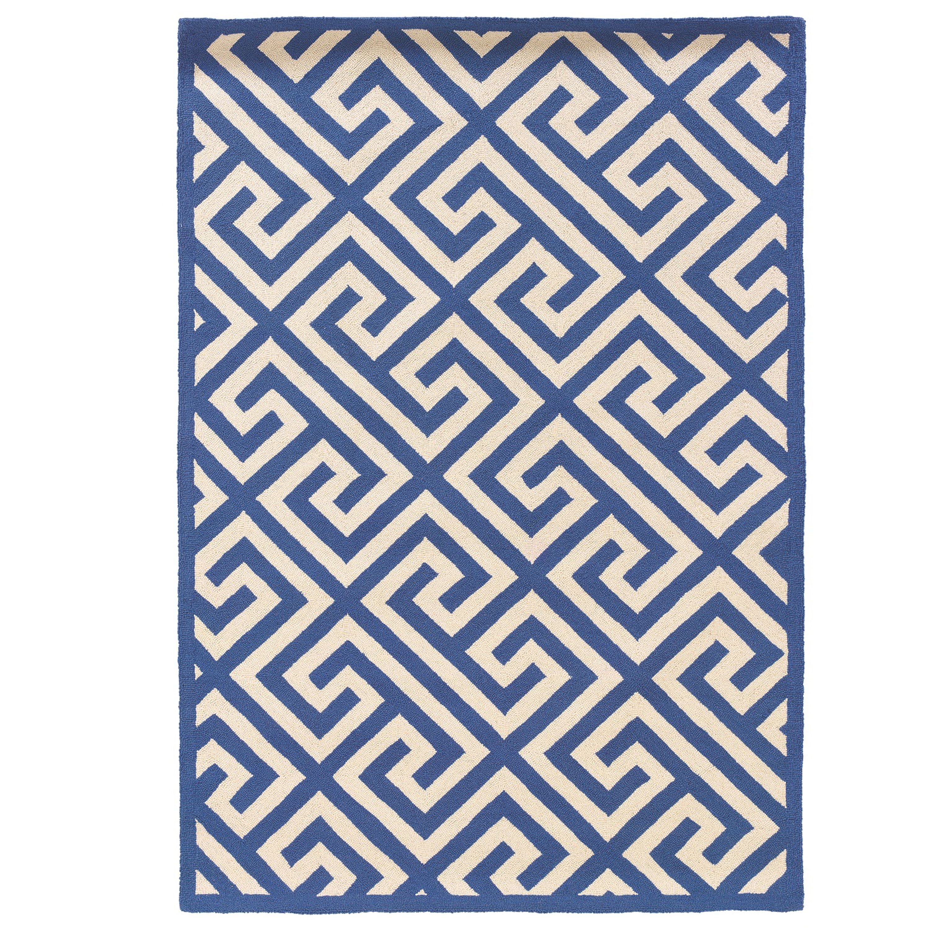 Navy and White Geometric Wool Area Rug 1'10" x 2'10"