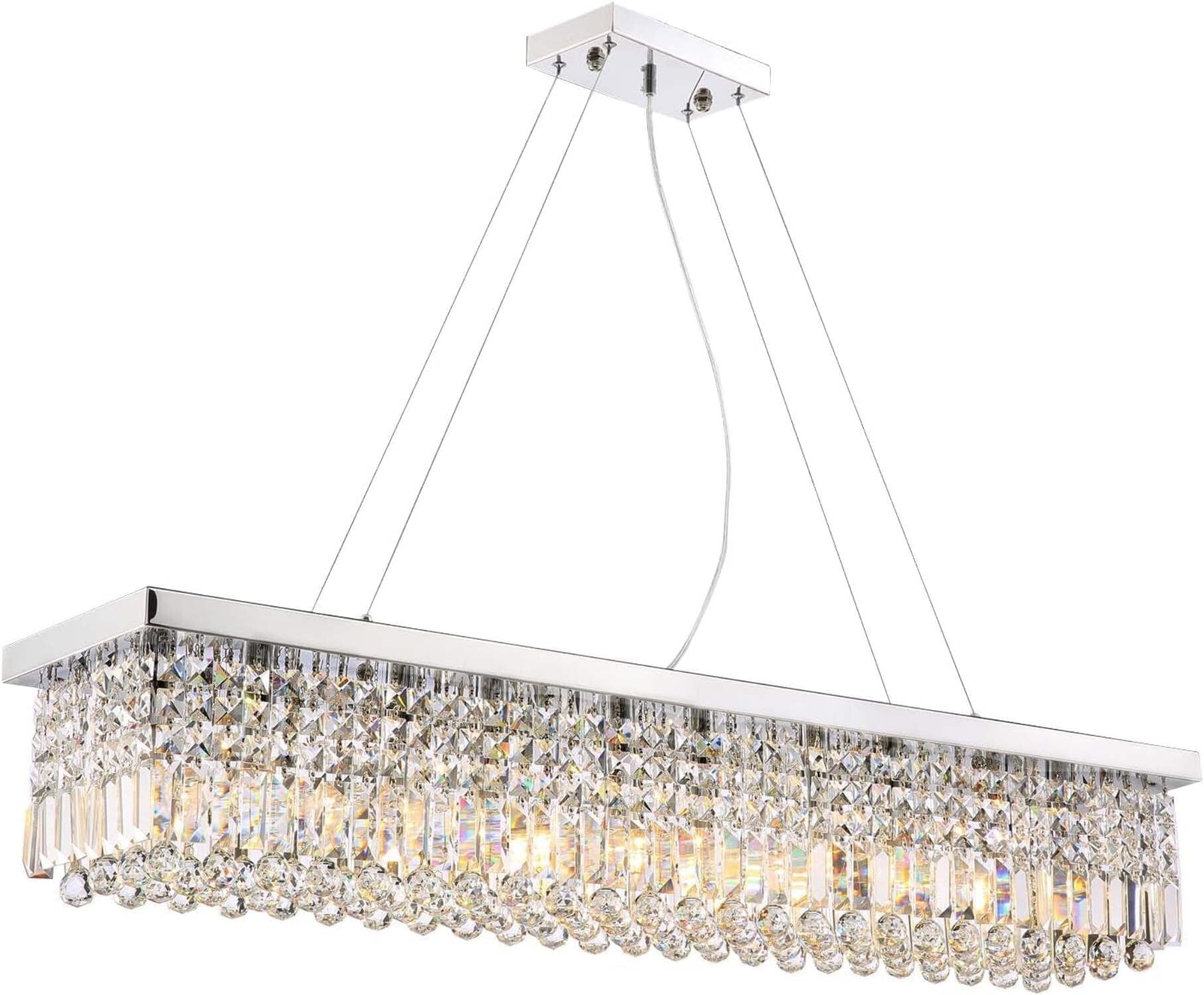 Rectangular Chrome Crystal Raindrop Chandelier, 47"