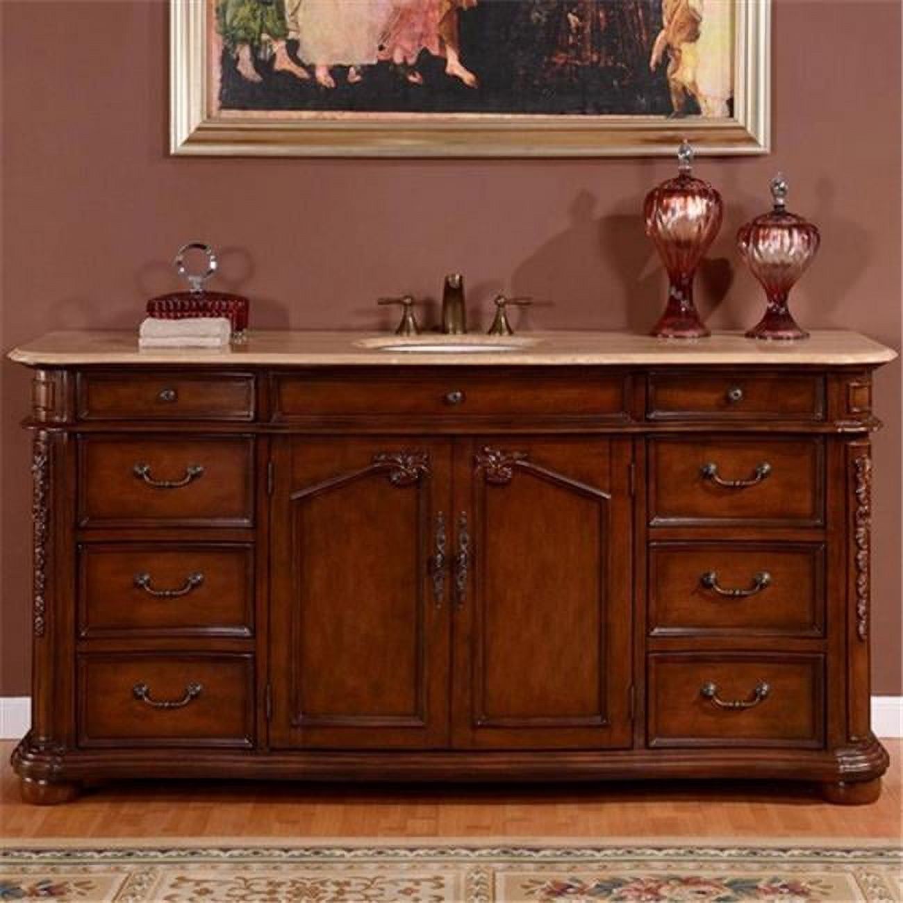 Chestnut Solid Wood 72" Single Sink Bathroom Vanity with Stone Top