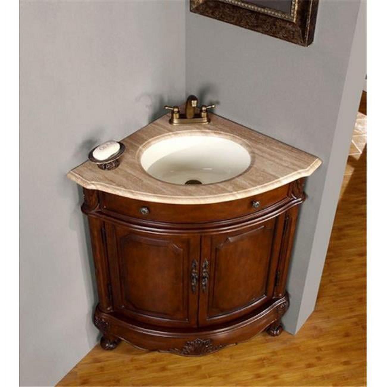 Cherrywood Corner Single Vanity with Man-made Stone Top and Ceramic Sink