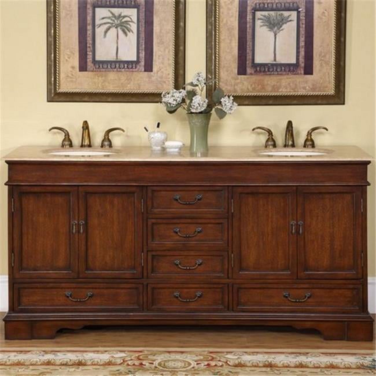 Red Chestnut Solid Wood Double Sink Bathroom Vanity with Ceramic Sinks