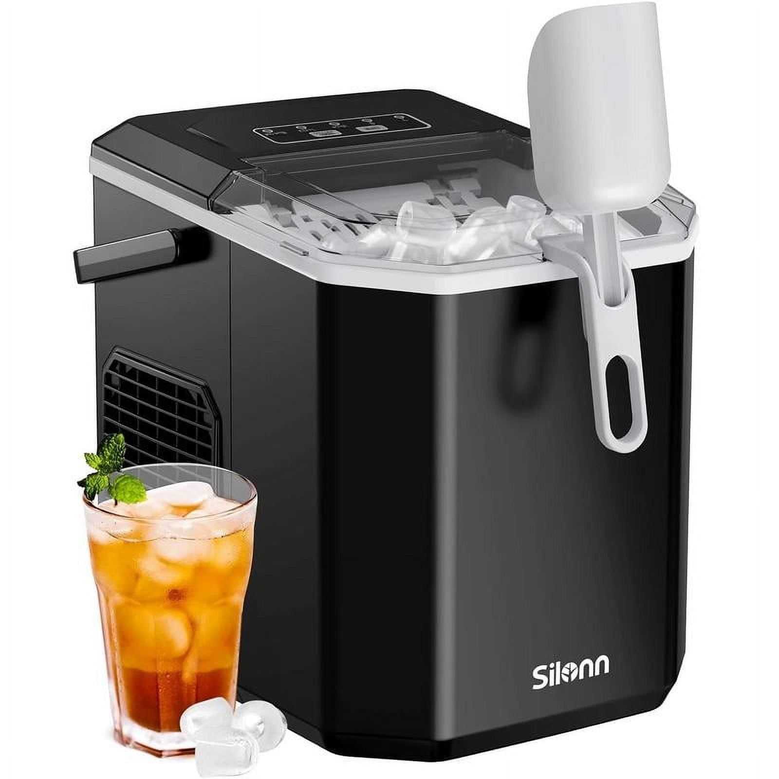 Silonn Black Portable Countertop Ice Maker with Handle and Scoop