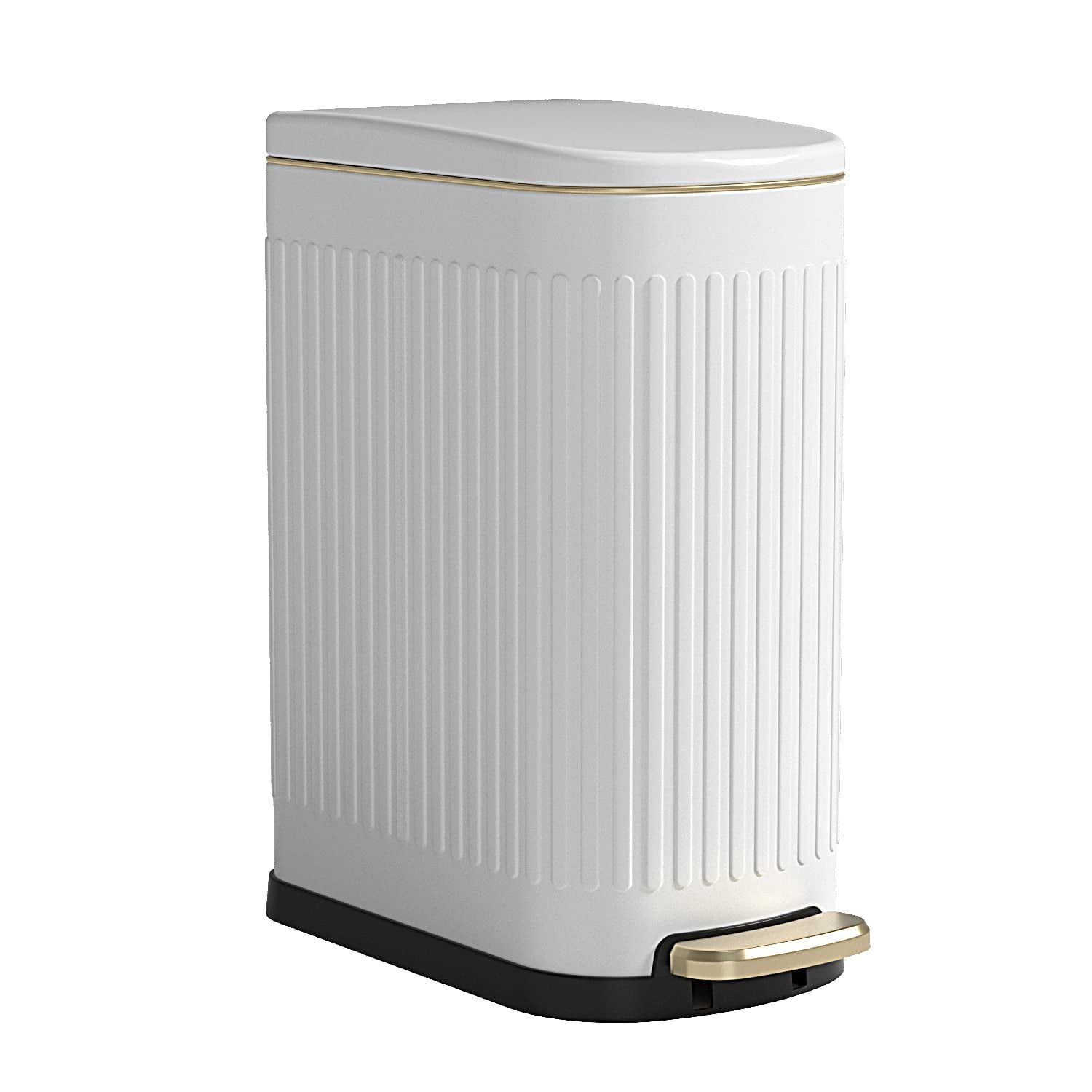 White Stainless Steel Pedal Trash Can with Soft Close Lid