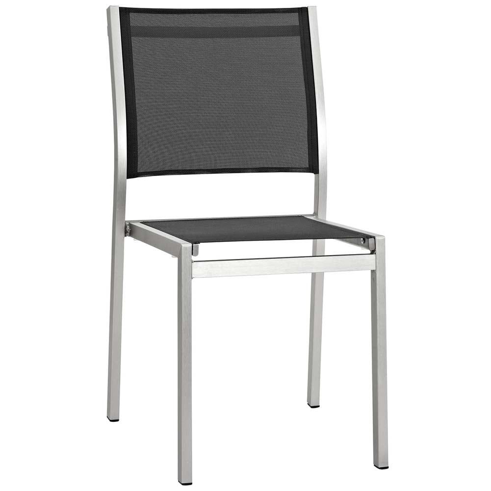 Silver Black Aluminum Mesh Outdoor Side Chair