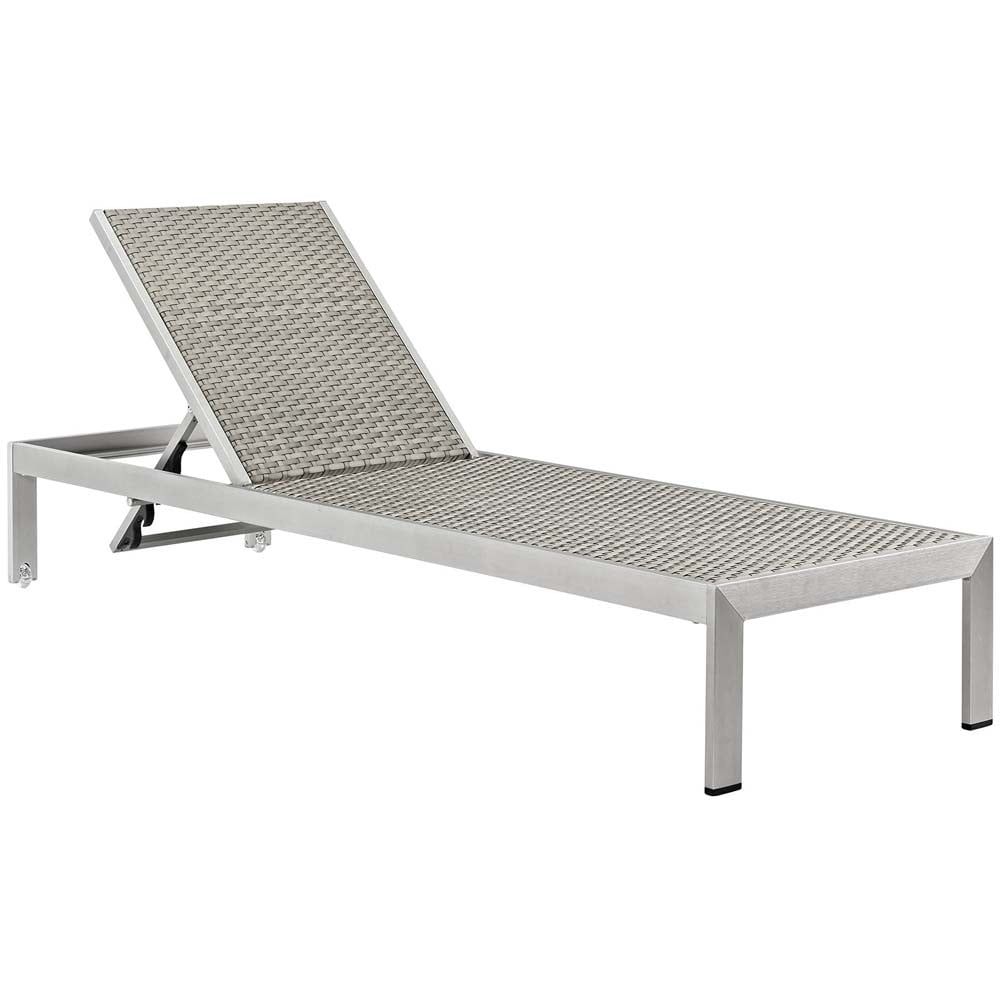 Silver Gray Aluminum and Rattan Outdoor Chaise Lounger