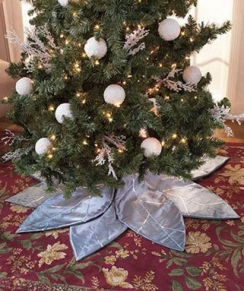 Silver Poinsettia Petal Christmas Tree Skirt with Sequins