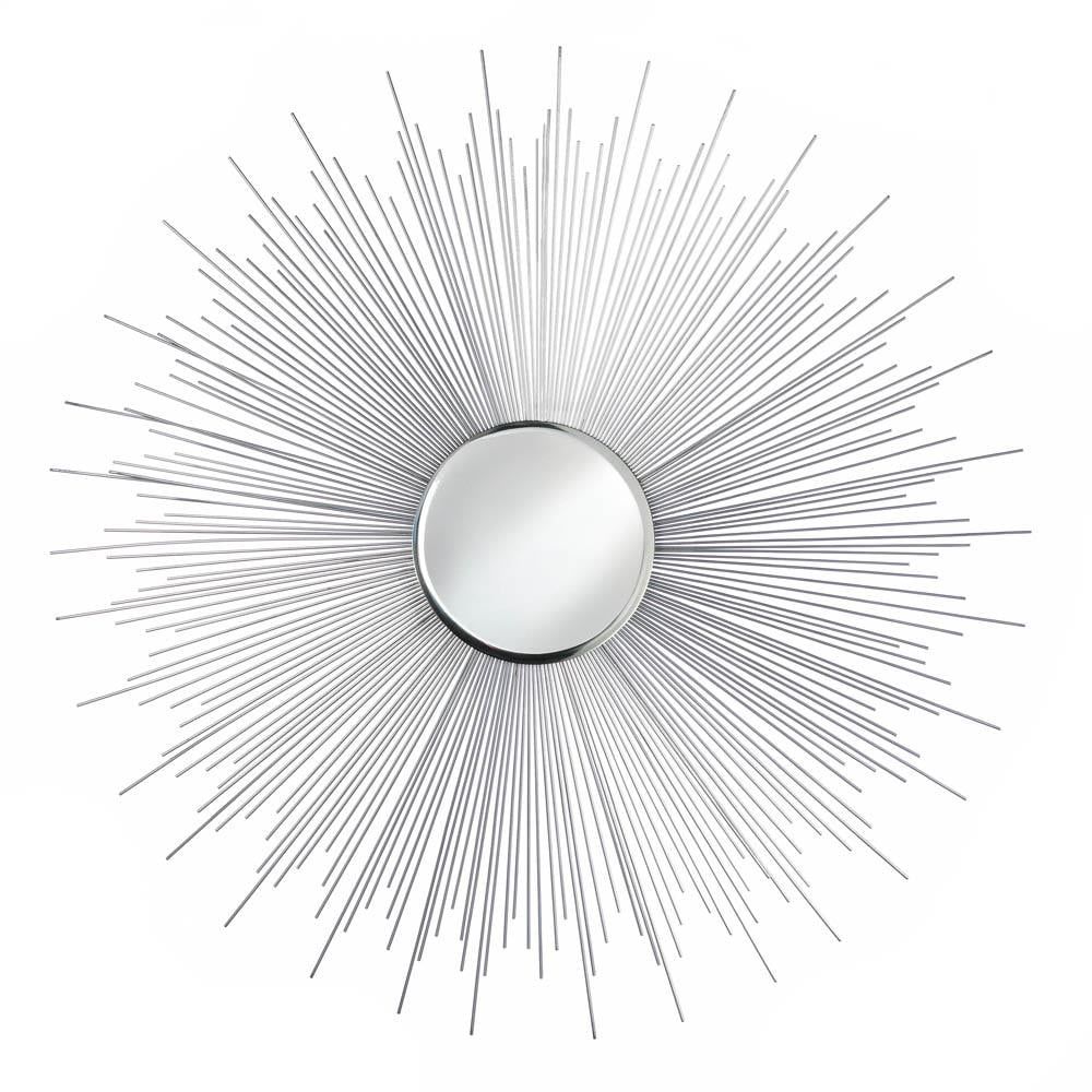 Elegant Silver Sunburst Round Wood Mirror 35"