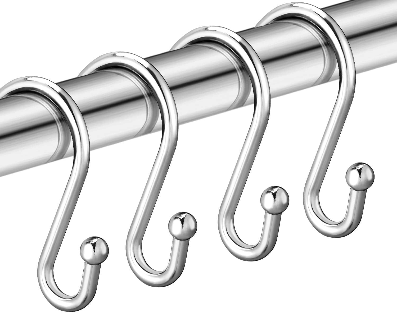 Chrome S-Shaped Rust Proof Metal Shower Curtain Hooks