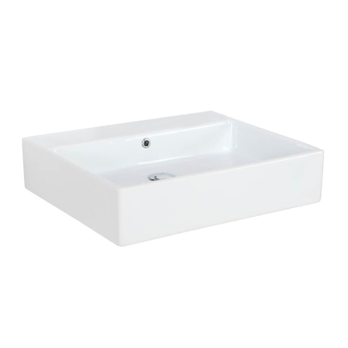 Glossy White Rectangular Ceramic Wall-Mount Bathroom Sink