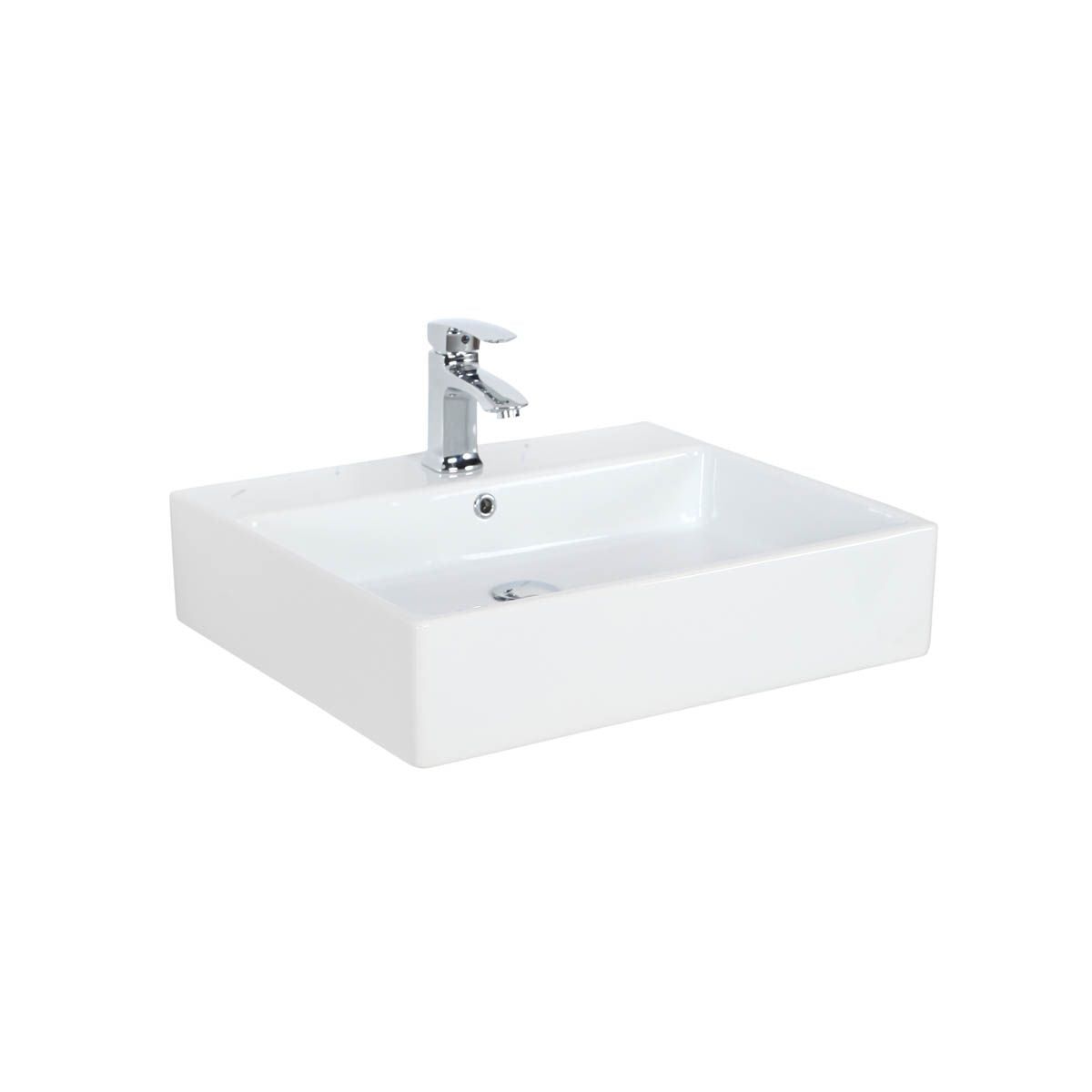 Simple White Ceramic Wall-Mount Bathroom Sink with Chrome Drain