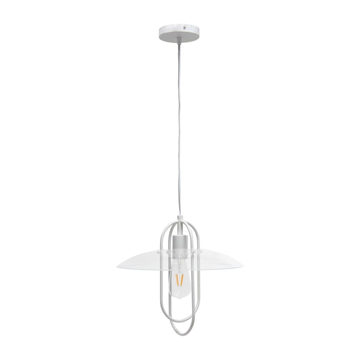 White Modern Metal Pendant Light with Clear Glass Shade