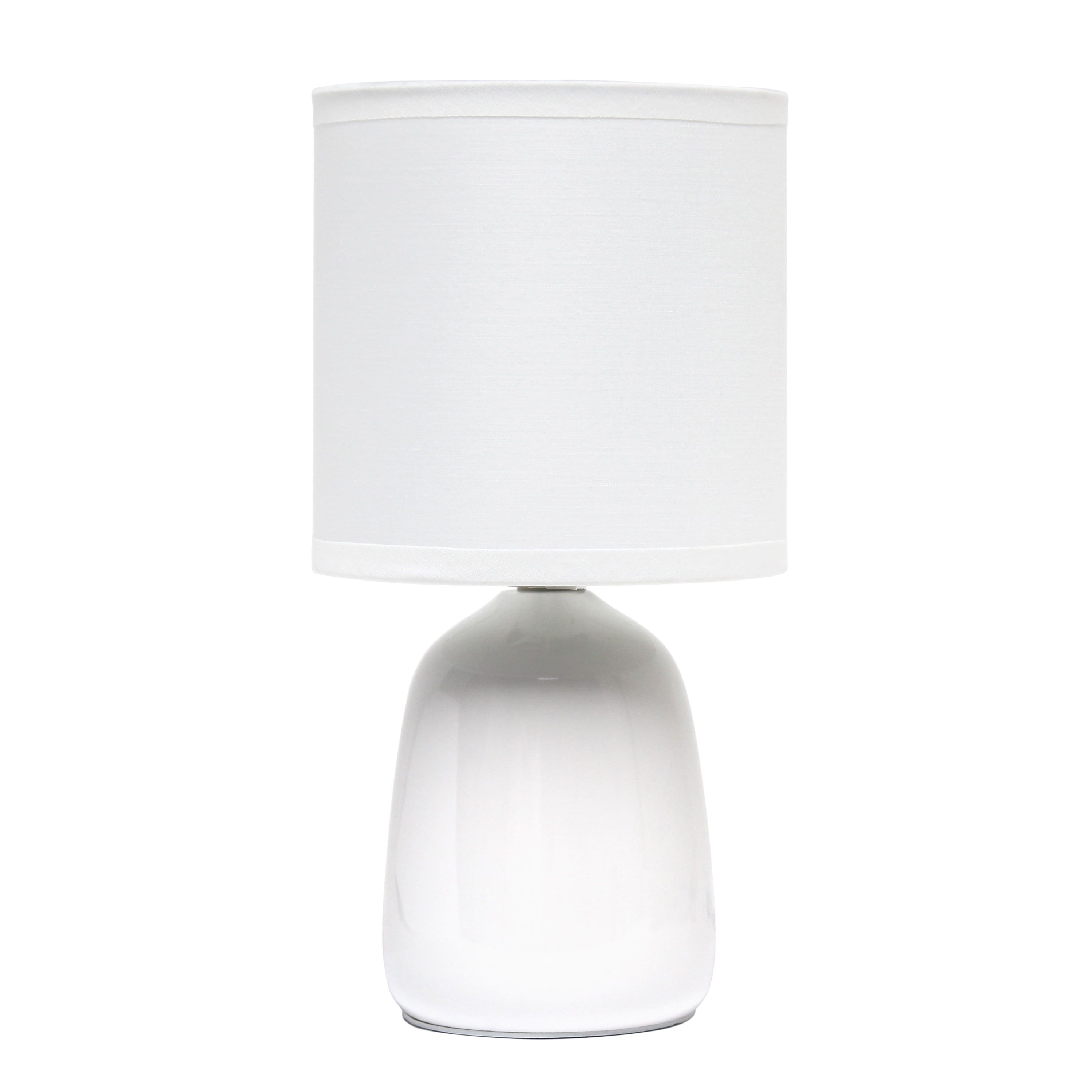 Off White Ceramic Thimble Base Table Lamp with Fabric Shade