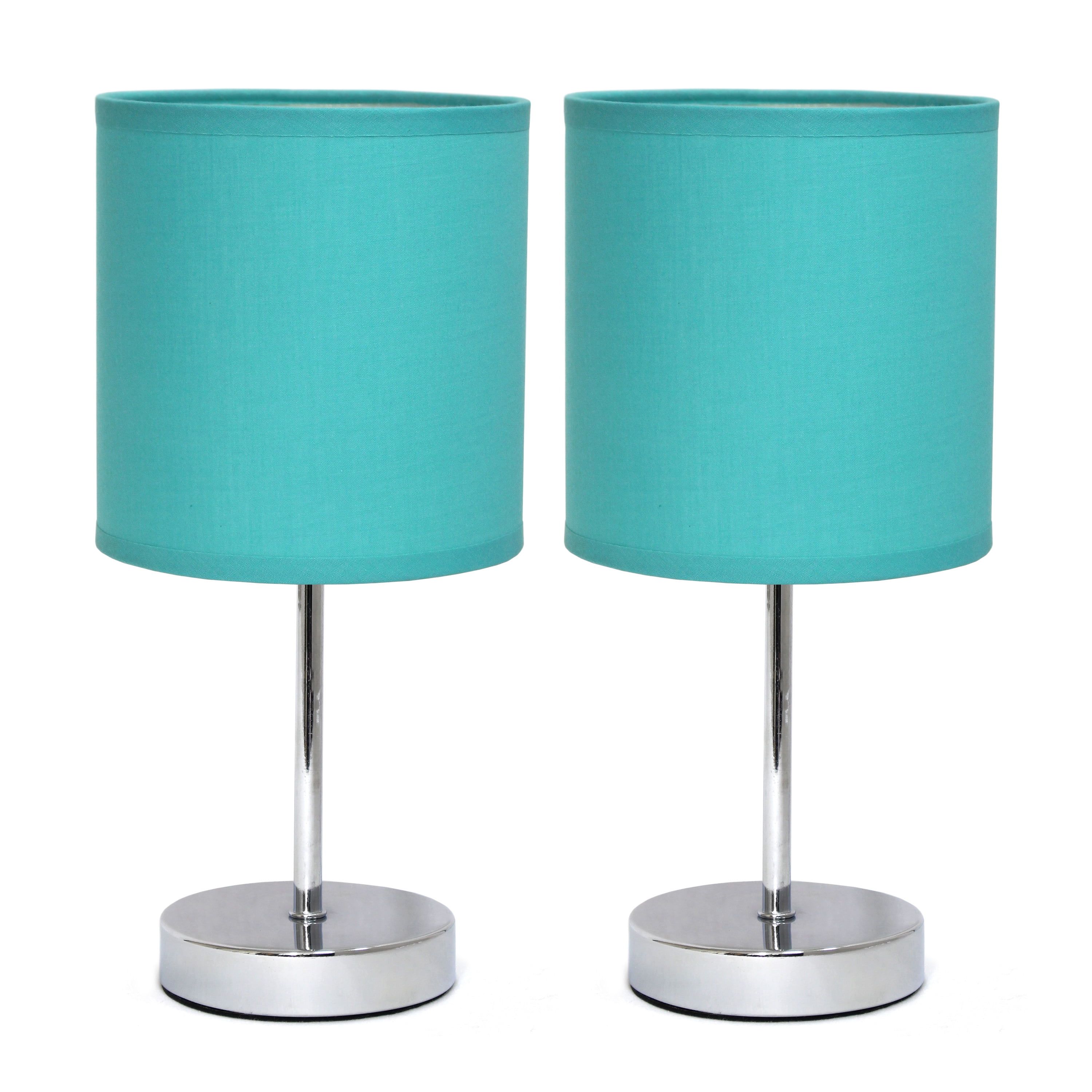 Blue Chrome Mini Table Lamp Set with Fabric Shades