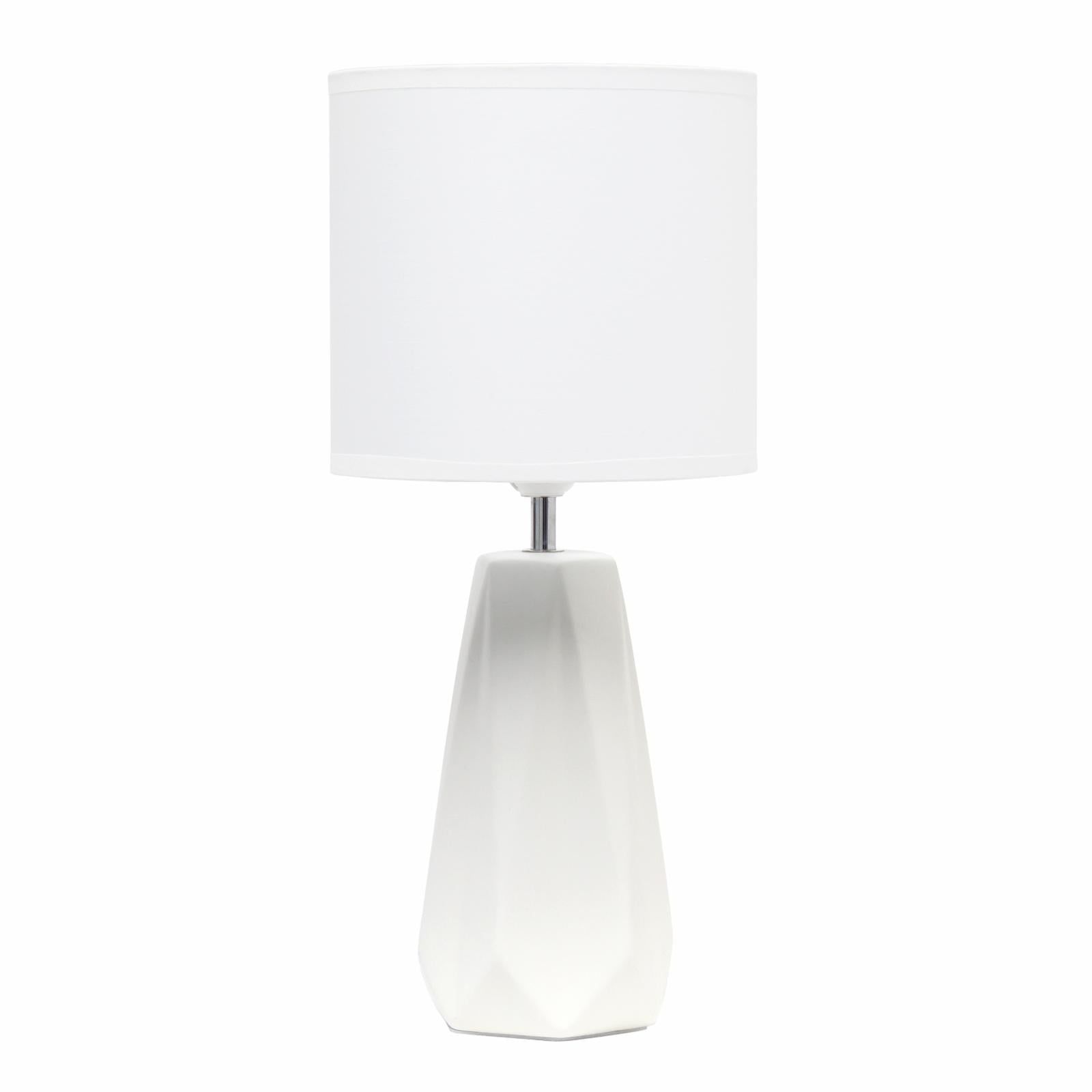 White Ceramic Geometric Nightstand Lamp with Barrel Shade