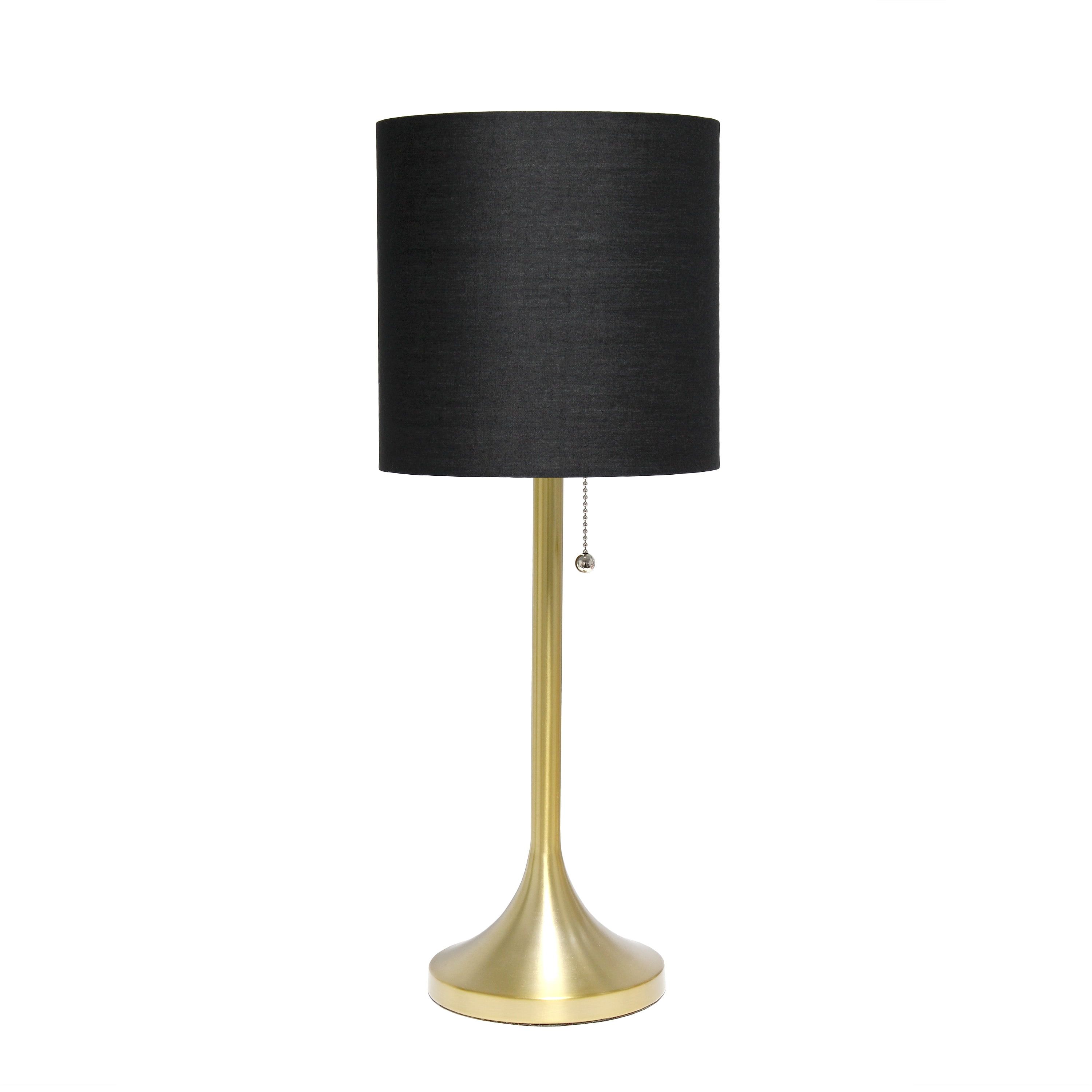 Gold Tapered Table Lamp with Black Fabric Drum Shade