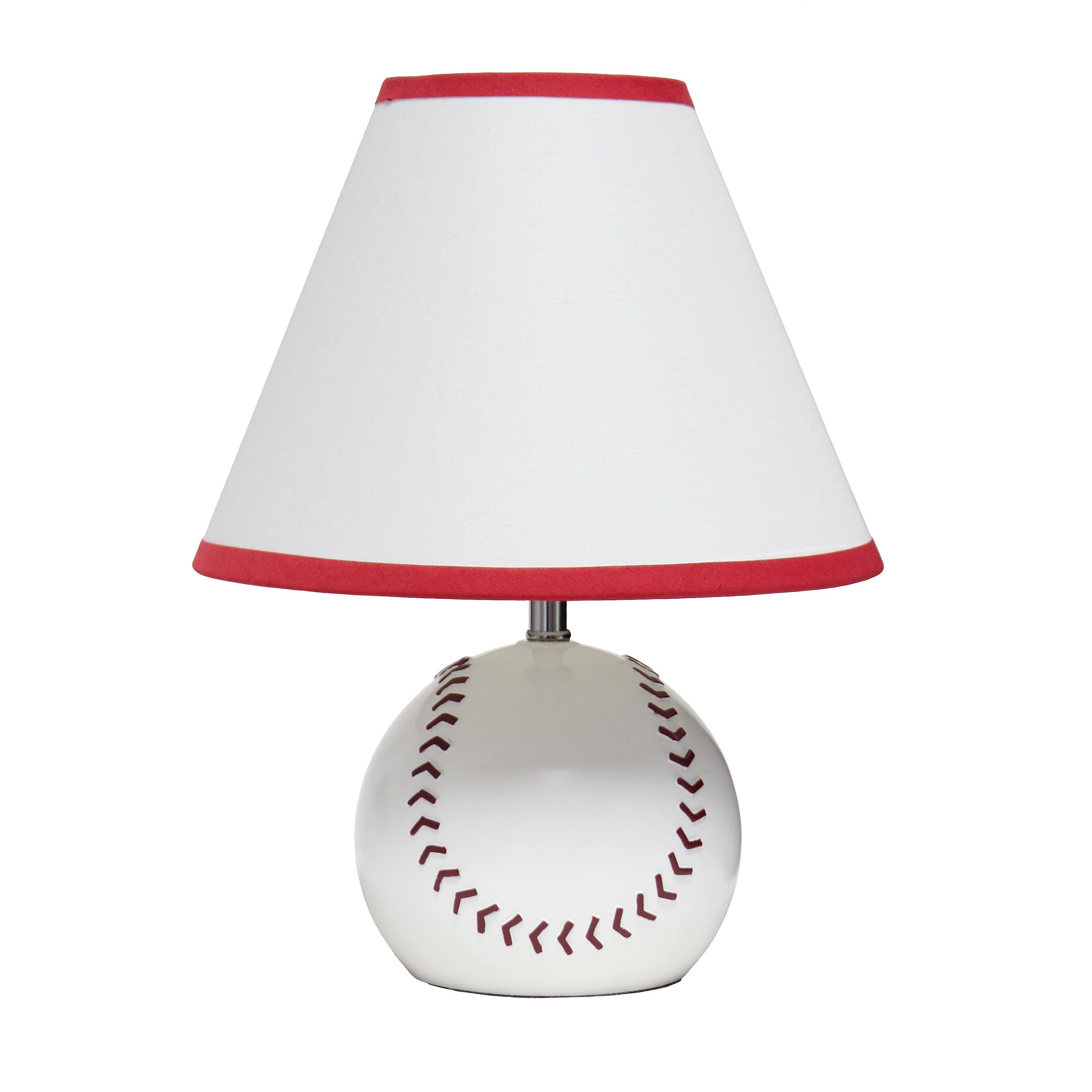 White Ceramic Baseball Table Lamp with Red Trim