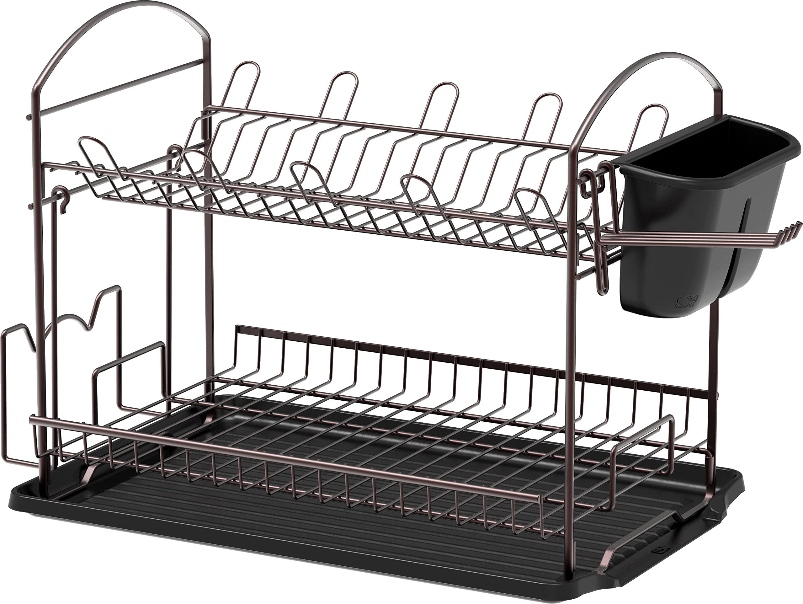 Bronze 2-Tier Metal Dish Rack with Drainboard