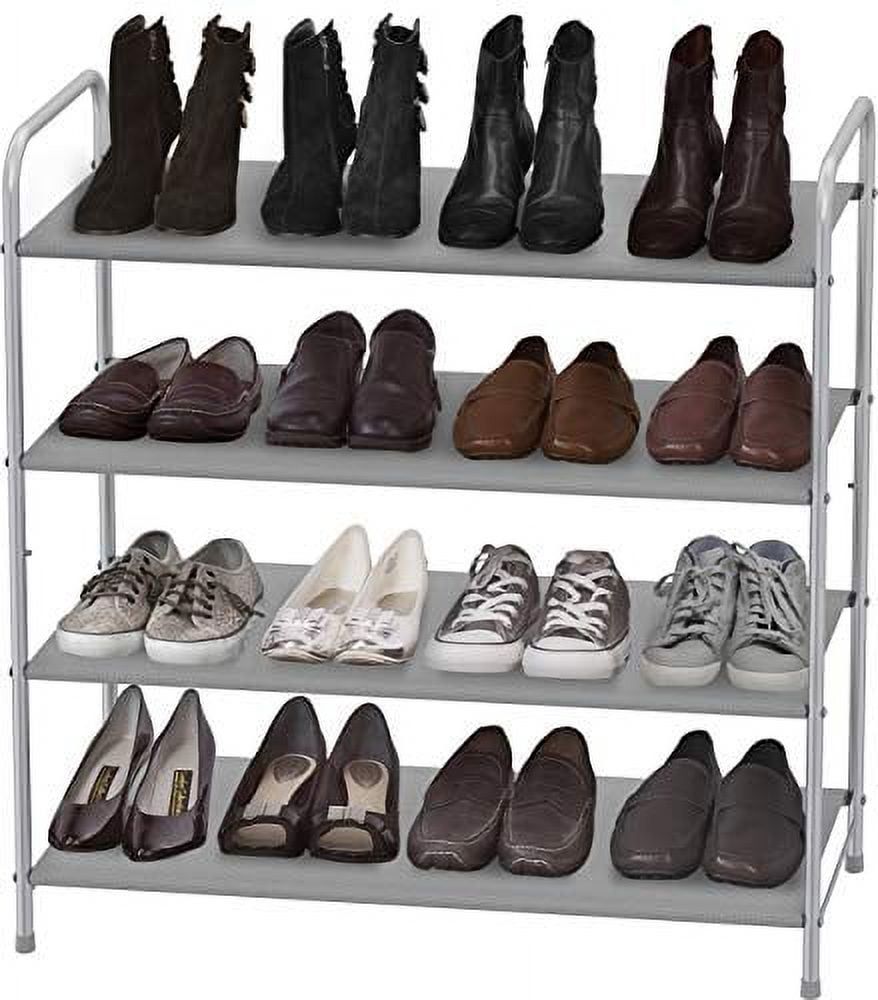 Gray 4-Tier Metal Shoe Rack Storage Organizer