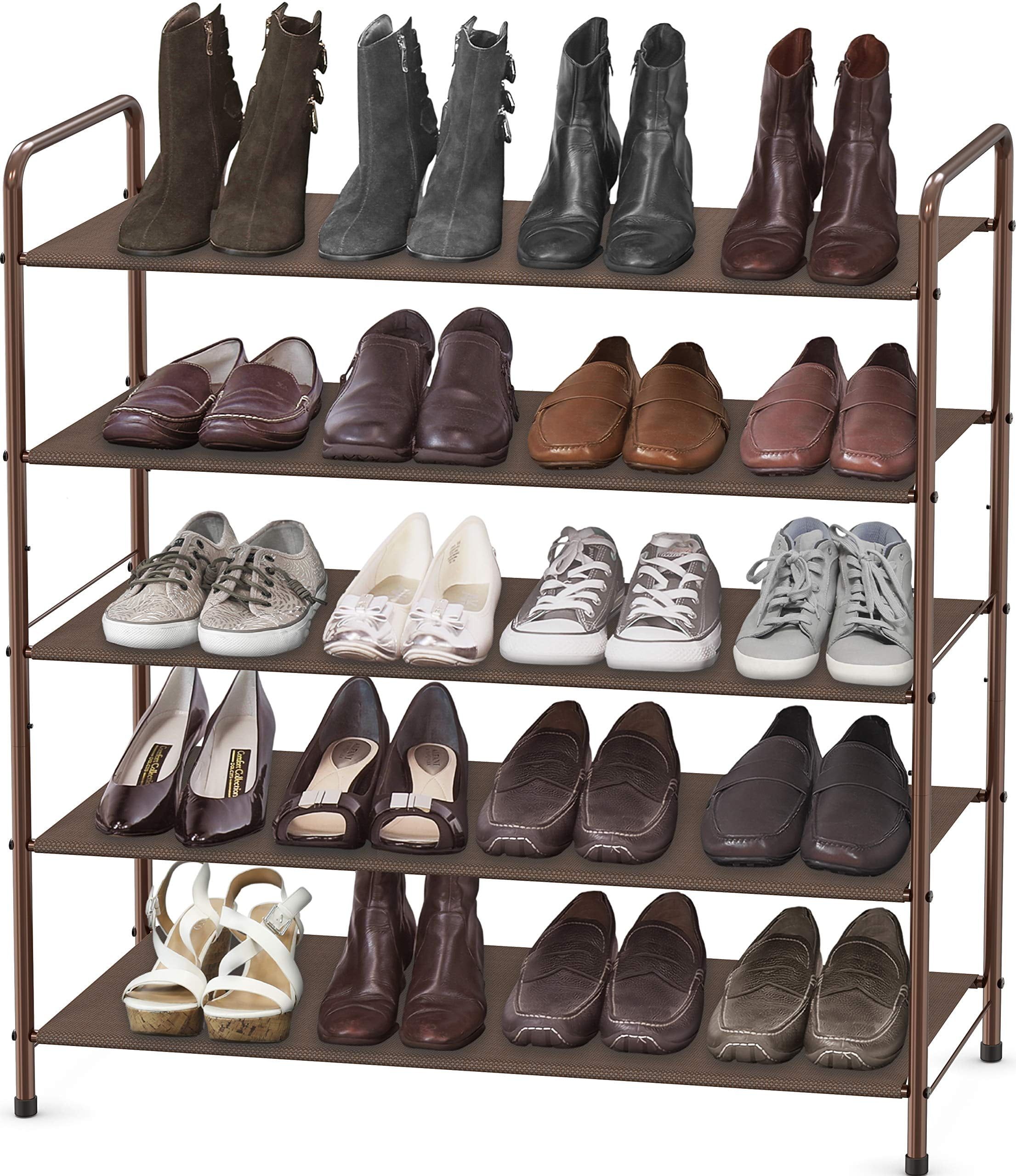 Bronze 5-Tier Metal and Fabric Shoe Rack Organizer