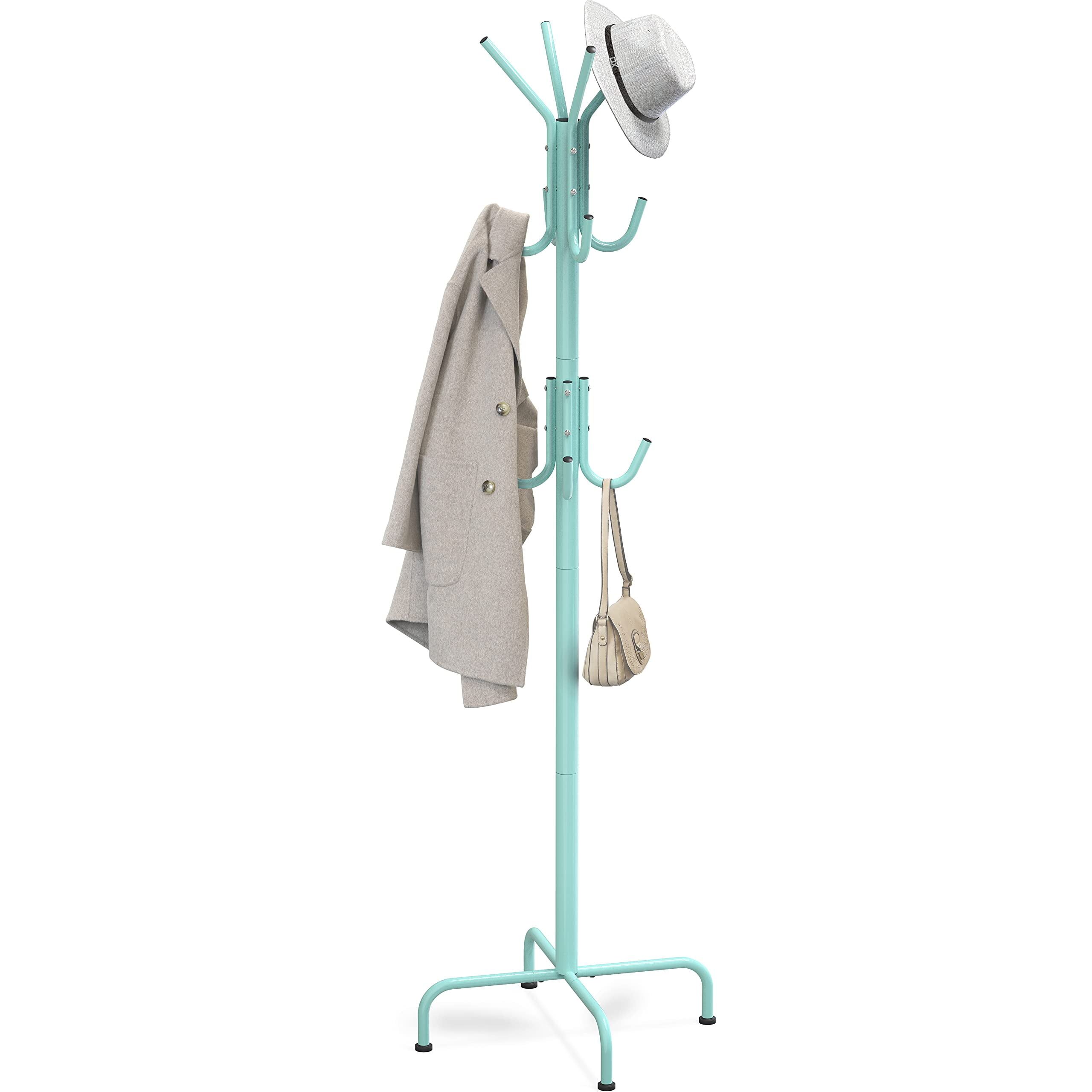 Turquoise Metal Free Standing Coat and Hat Rack with 12 Hooks