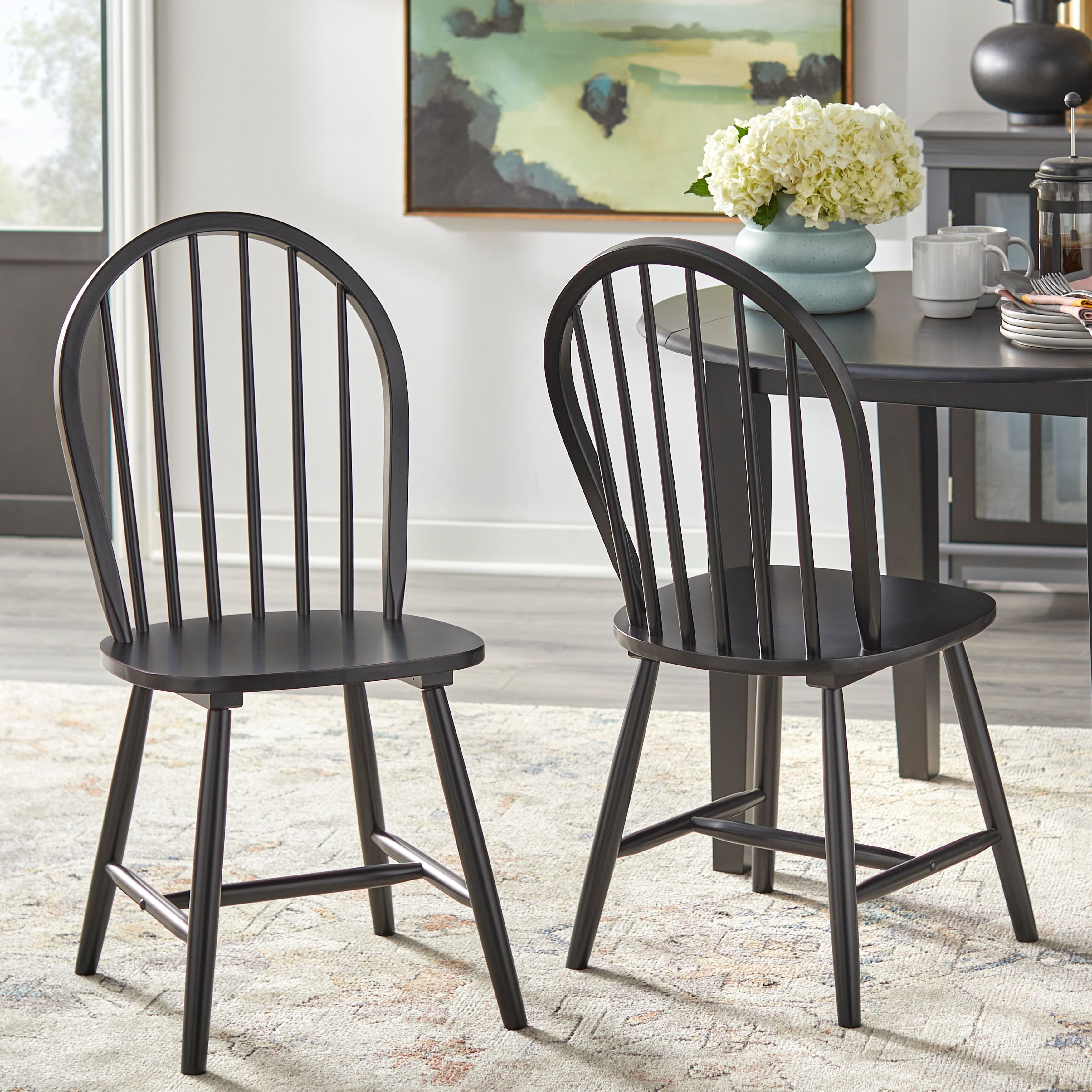 Camden Black Rubberwood Spindle Back Dining Chairs, Set of 2