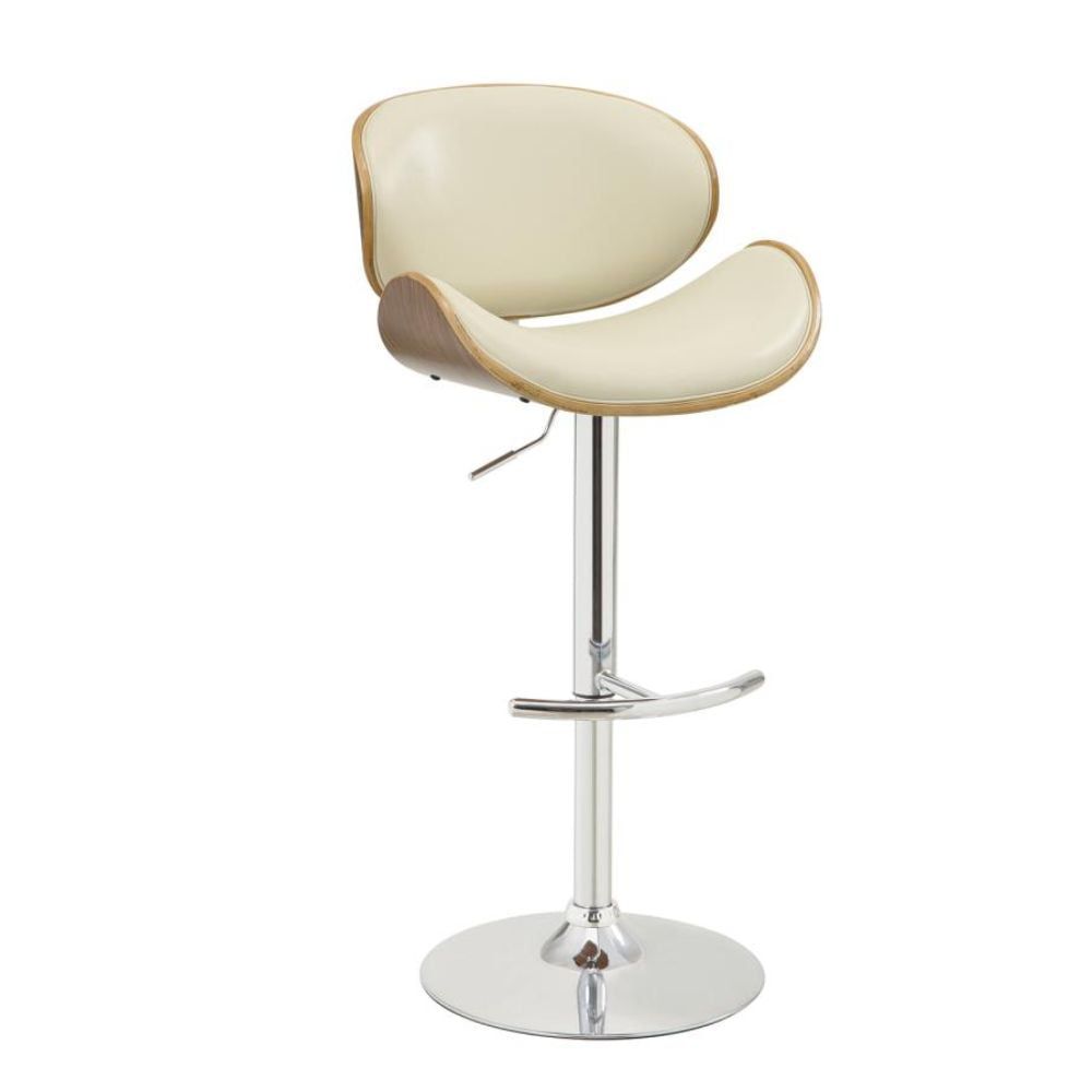 Ecru and Walnut Adjustable Swivel Bar Stool with Chrome Base