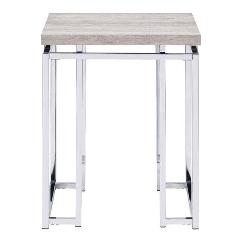 Natural Oak and Chrome Rectangular End Table with Metal Sled Base