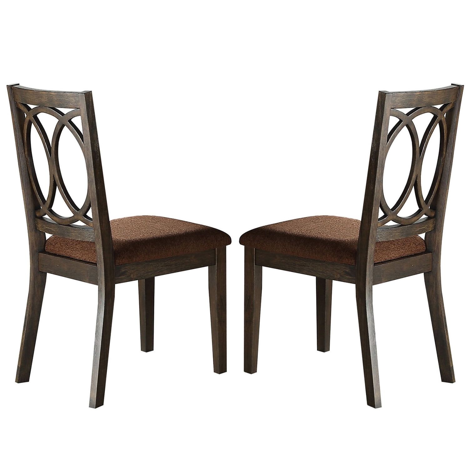 Set of 2 Brown Upholstered Side Chairs with Espresso Finish