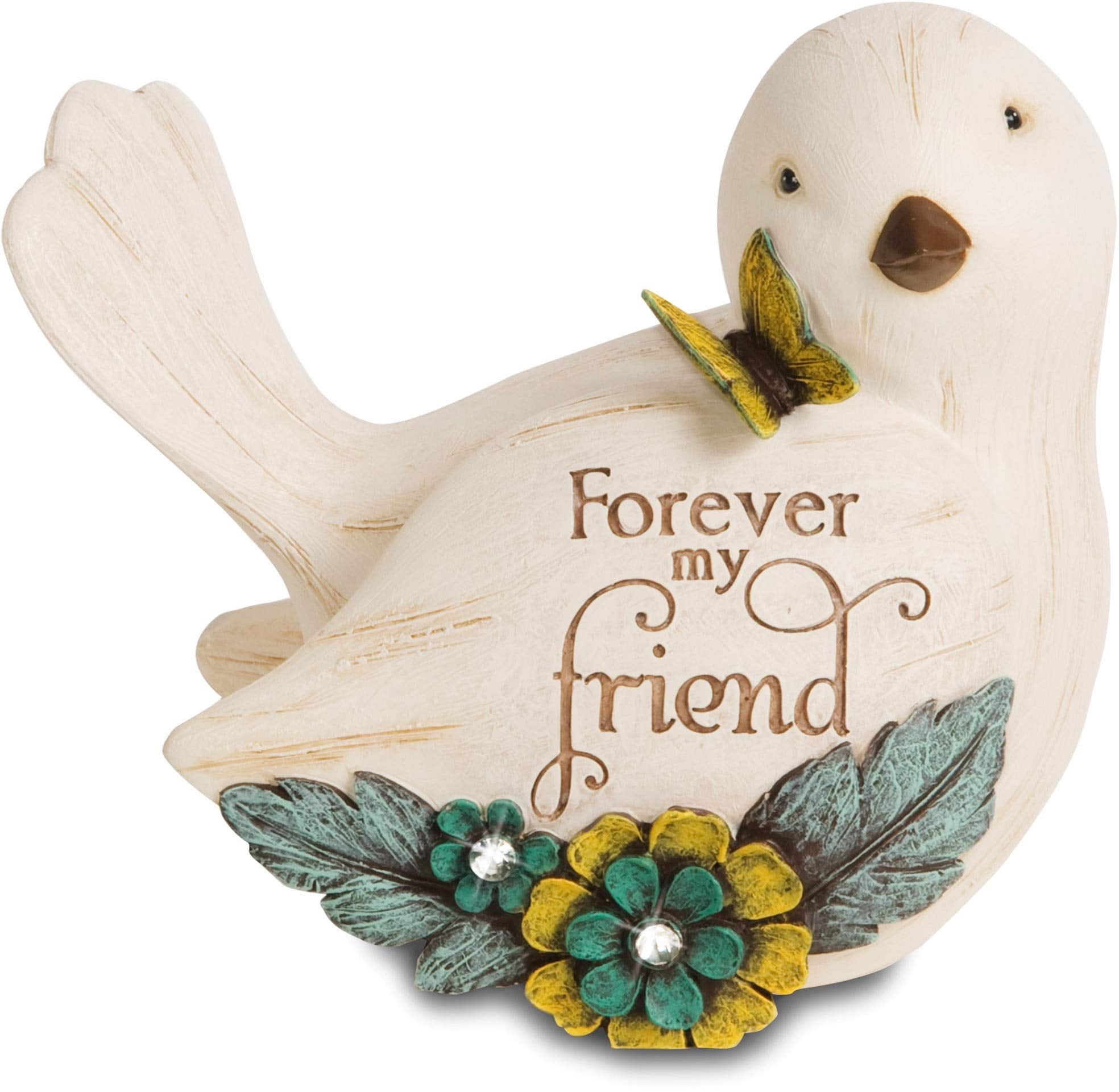 Forever My Friend Beige Resin Bird Figurine with Flowers