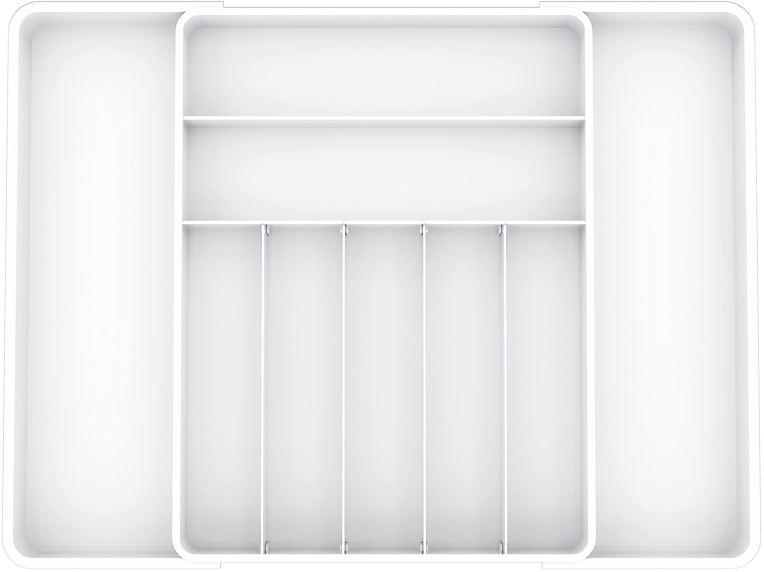 White Adjustable Plastic Expandable Cutlery Drawer Organizer