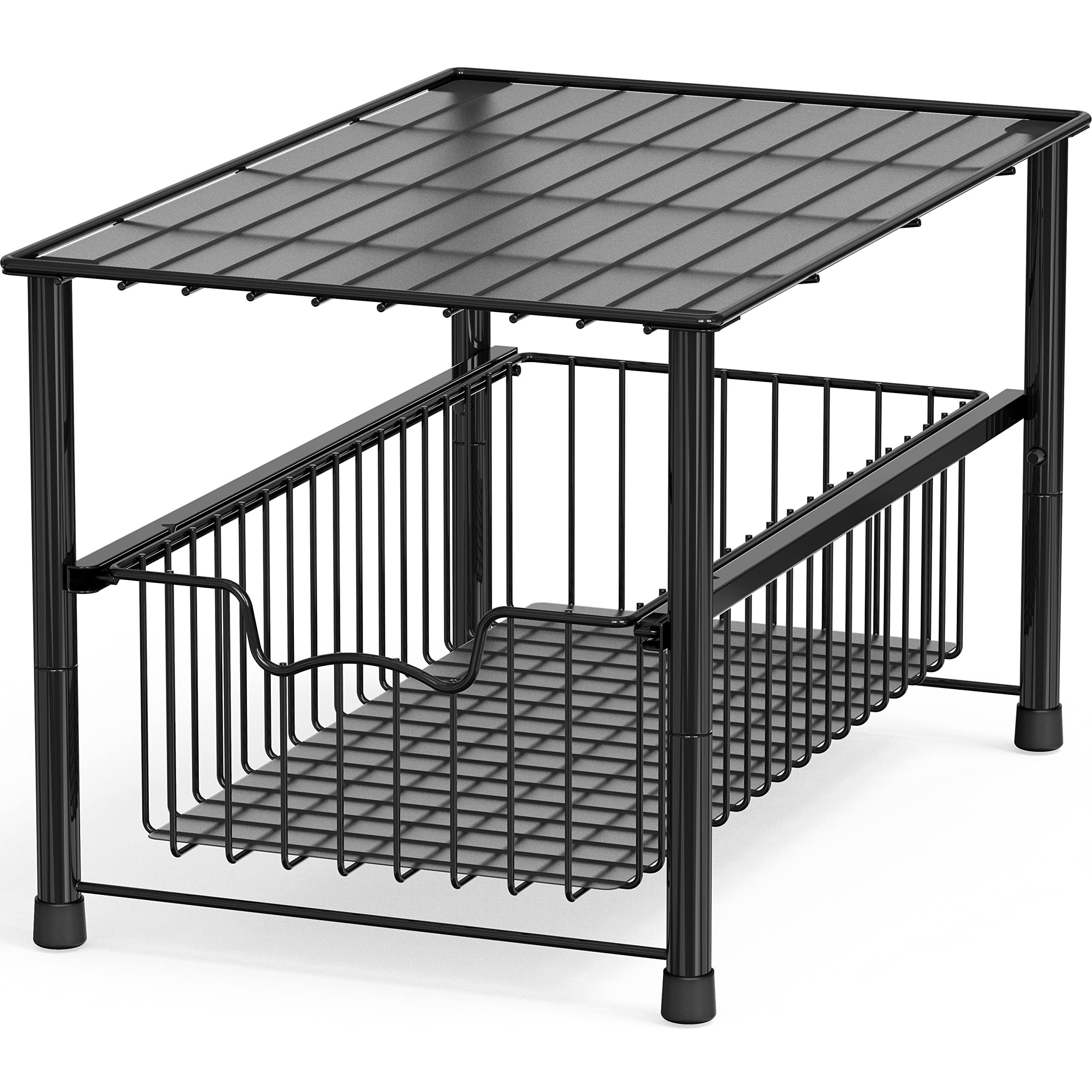 Black Metal Stackable Under Sink Organizer with Sliding Basket