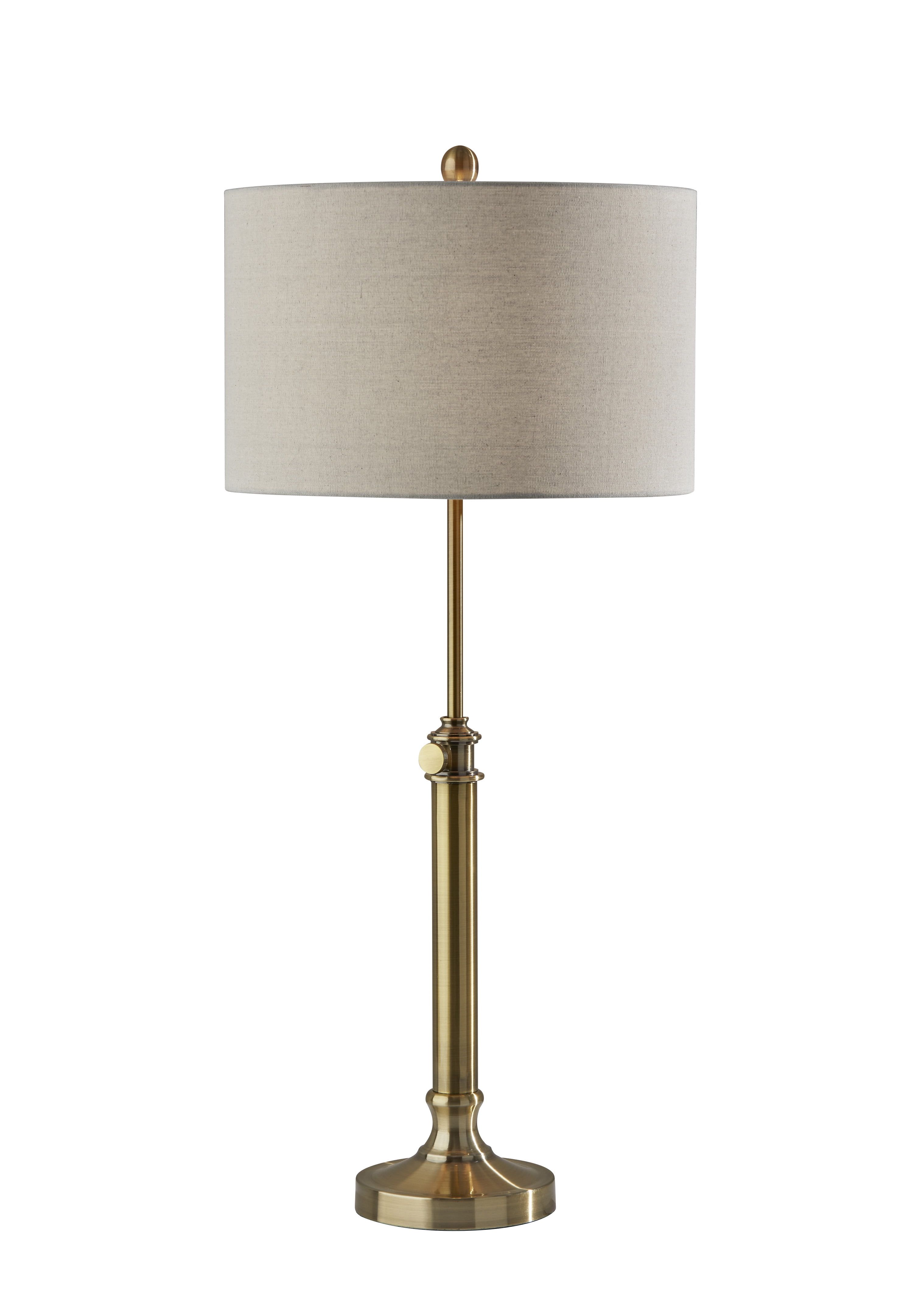 Adjustable Antique Brass Table Lamp with Oatmeal Linen Shade