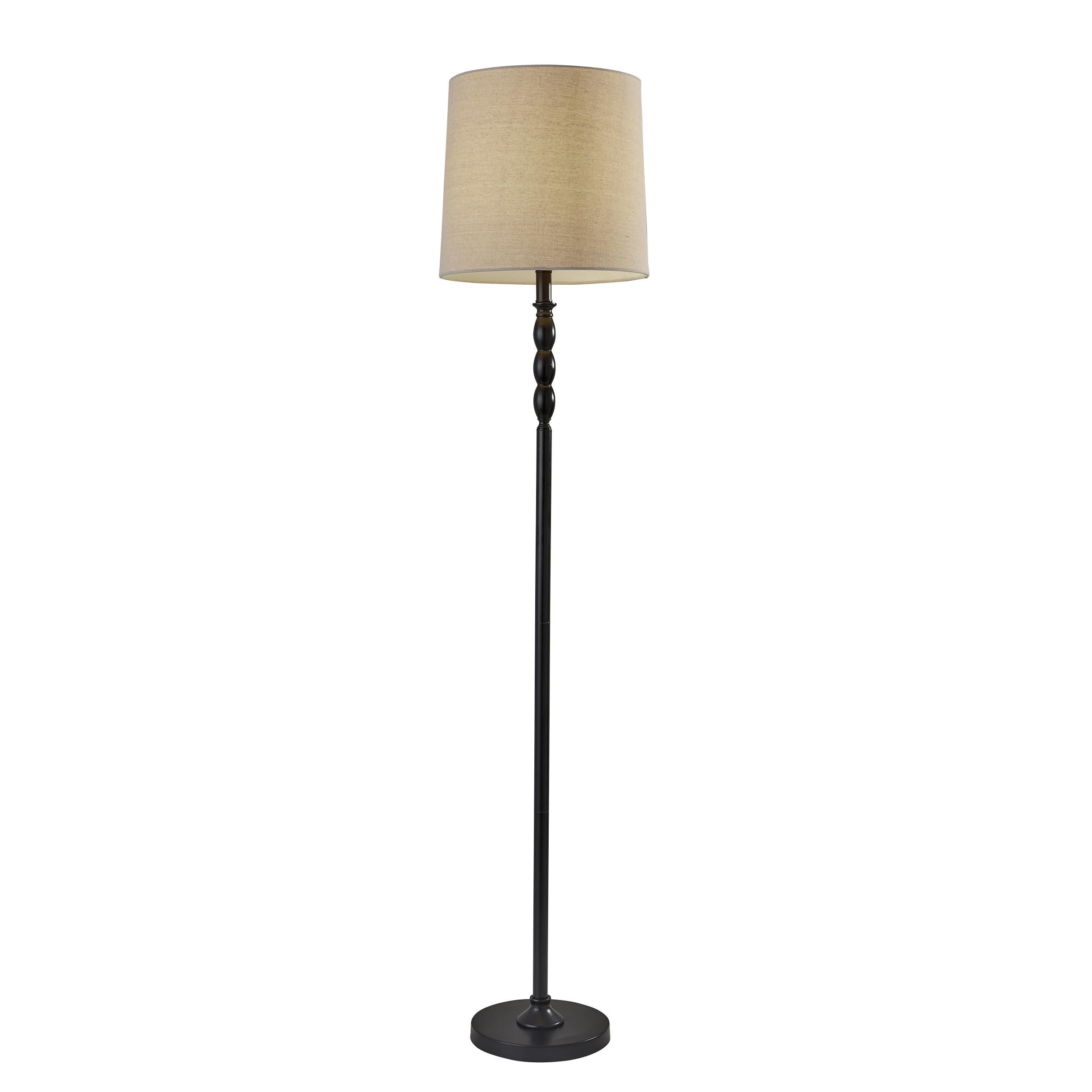 Traditional Black Metal Floor Lamp with Fabric Shade