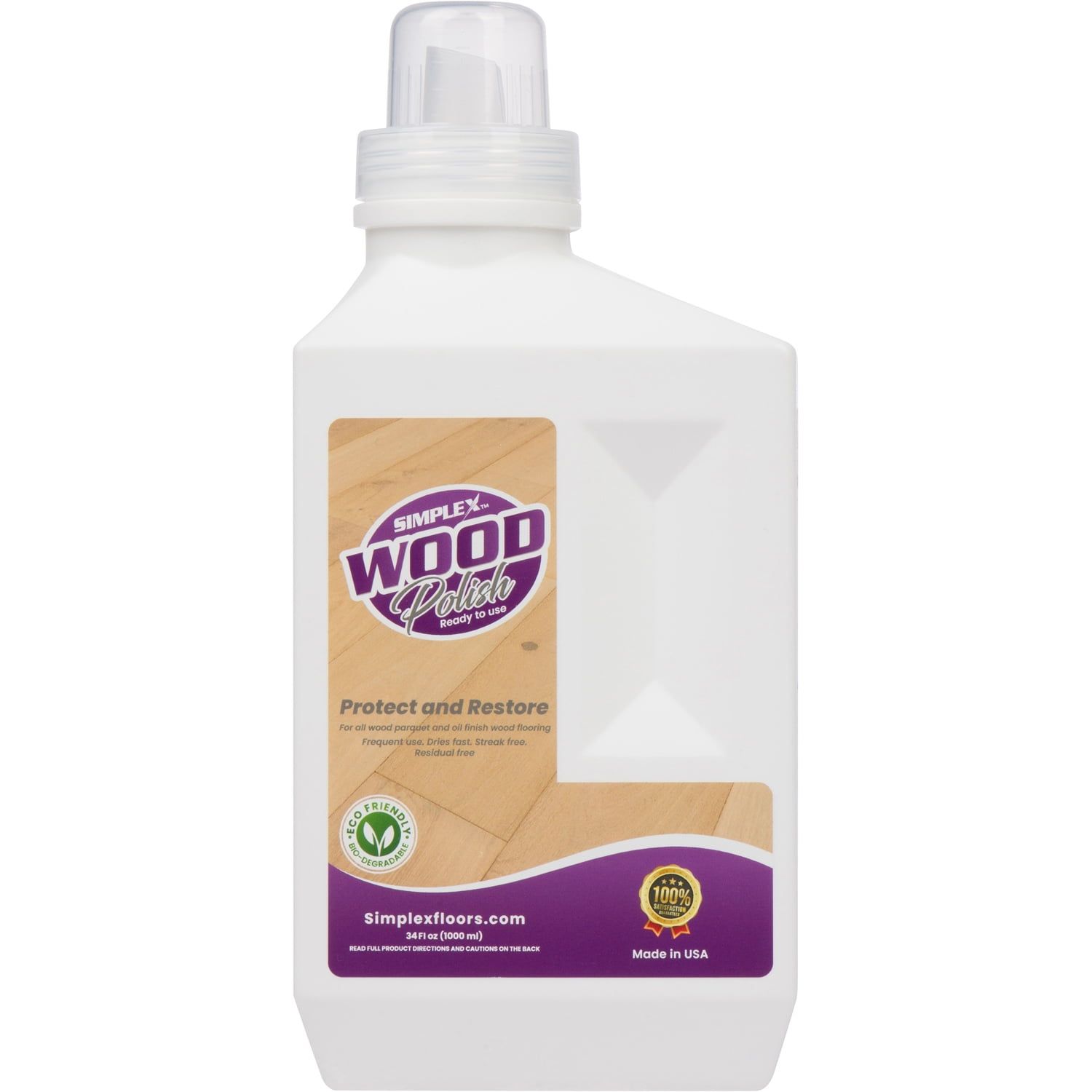 Simplex Wood Polish Solution for Hardwood and Parquet Floors, 34 fl.oz