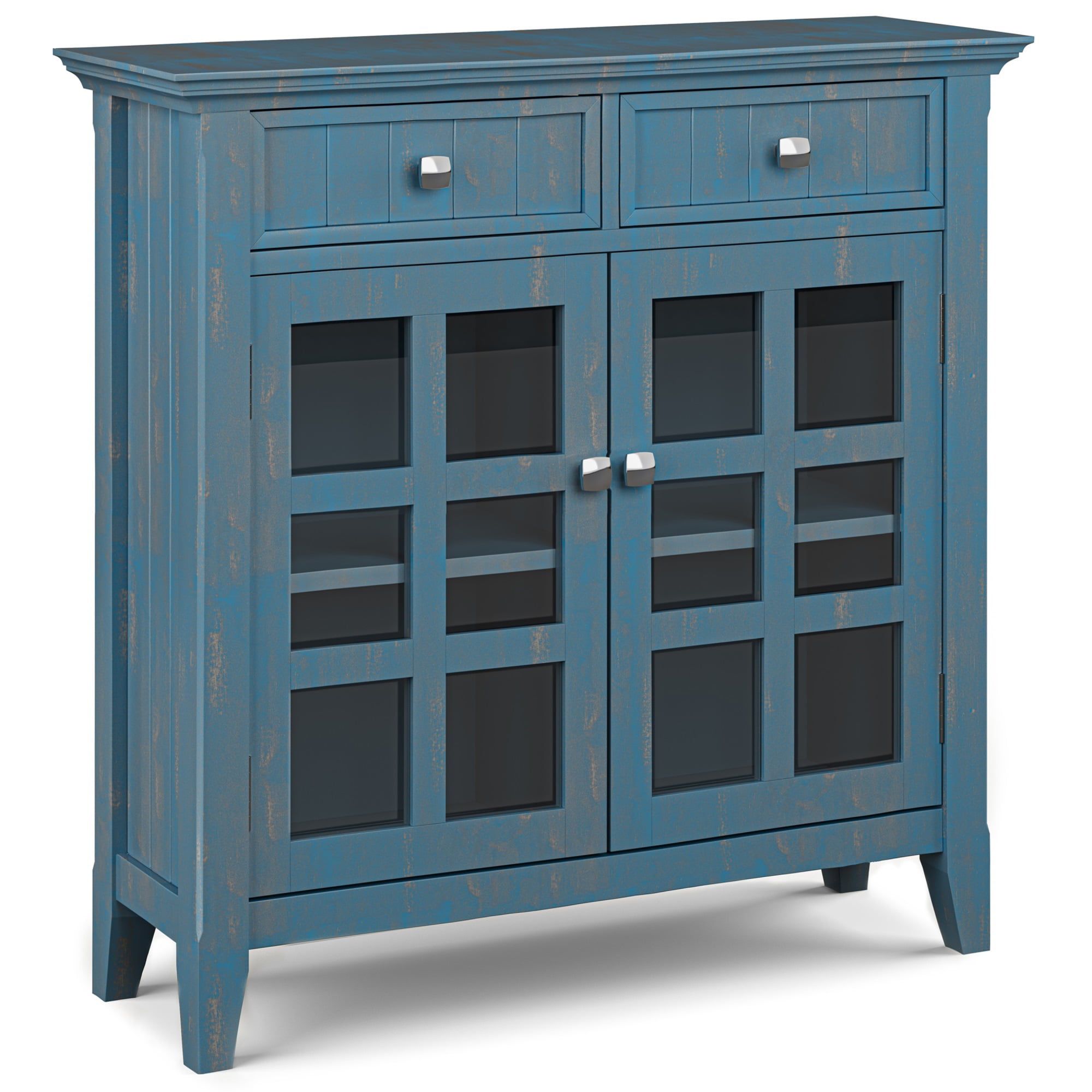 Distressed Coastal Blue Solid Wood Entryway Cabinet with Adjustable Shelves