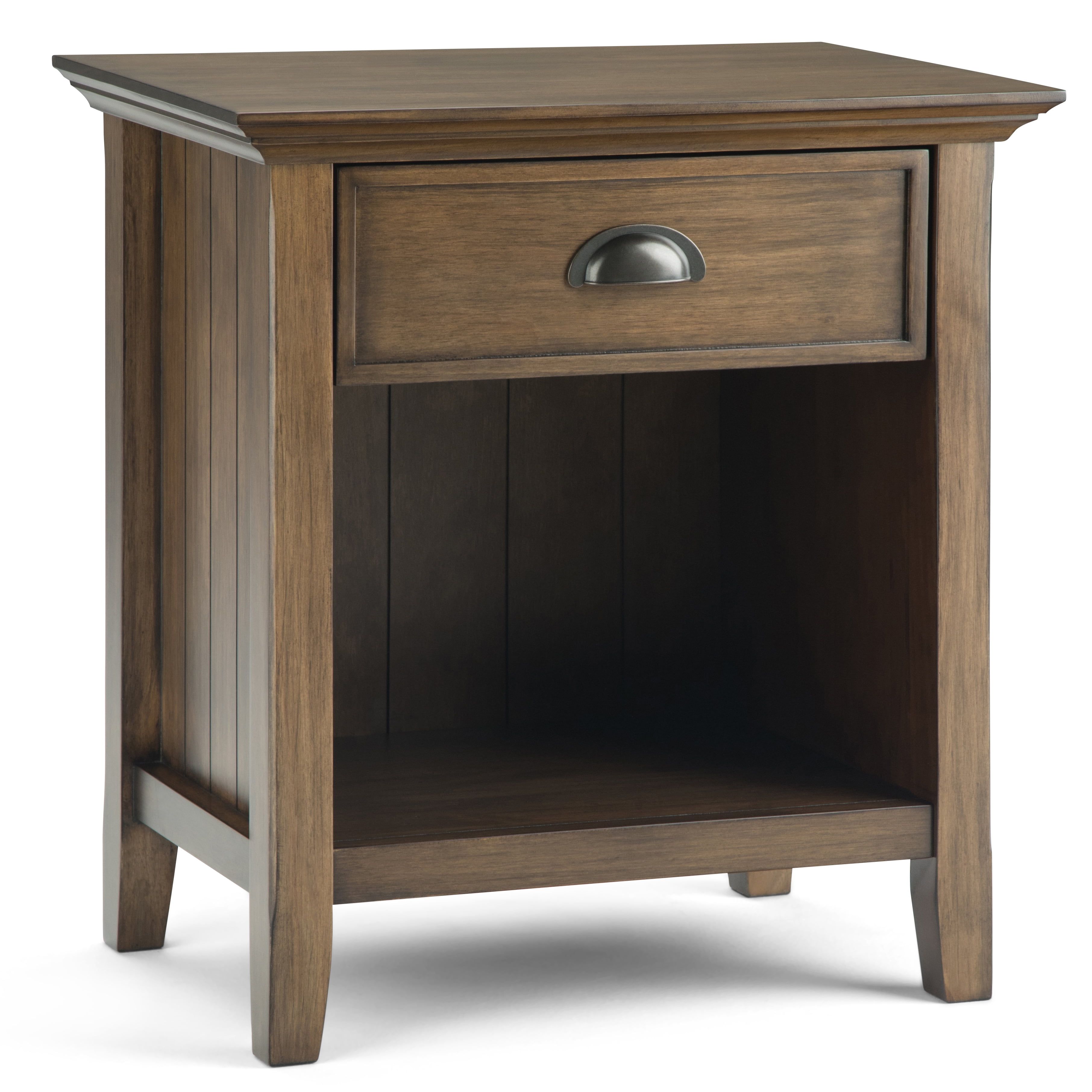 Rustic Natural Aged Brown Solid Wood Bedside Table with Drawer