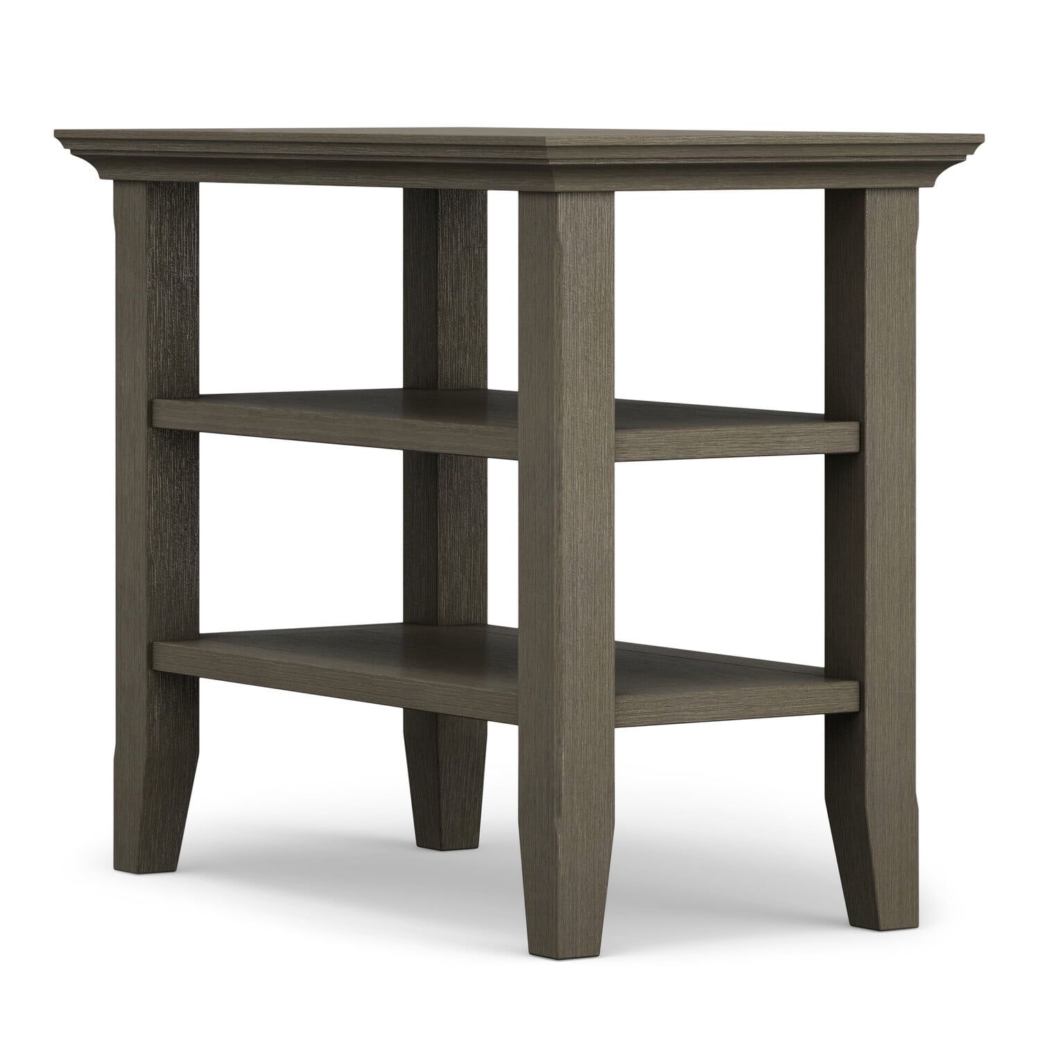 Farmhouse Gray Solid Wood Narrow Side Table with Shelves