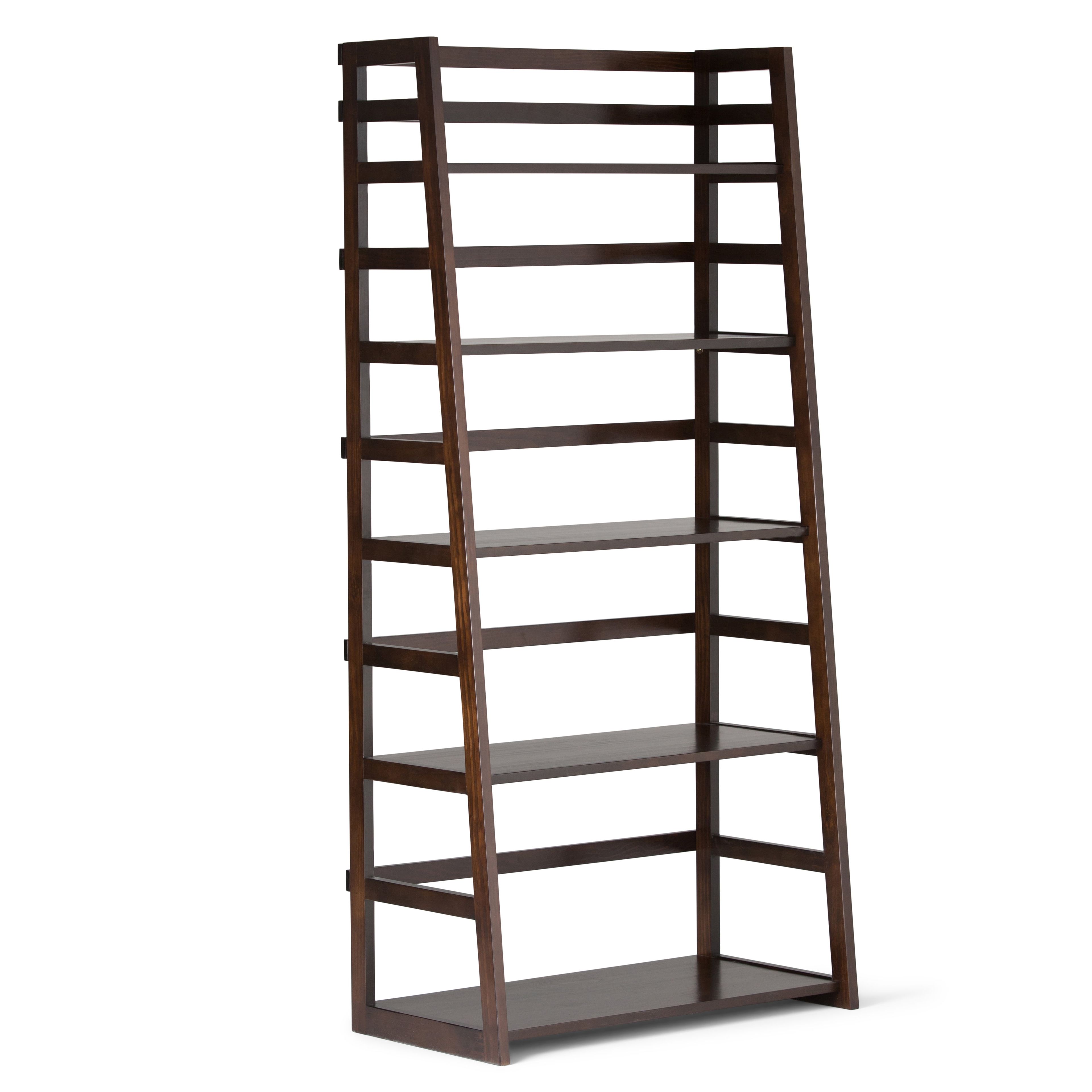 Brunette Brown Transitional 63" Solid Wood Ladder Shelf