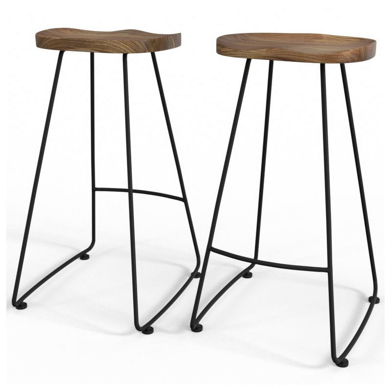 Rustic Black Elm Wood 30" Saddle Bar Stool, Set of 2