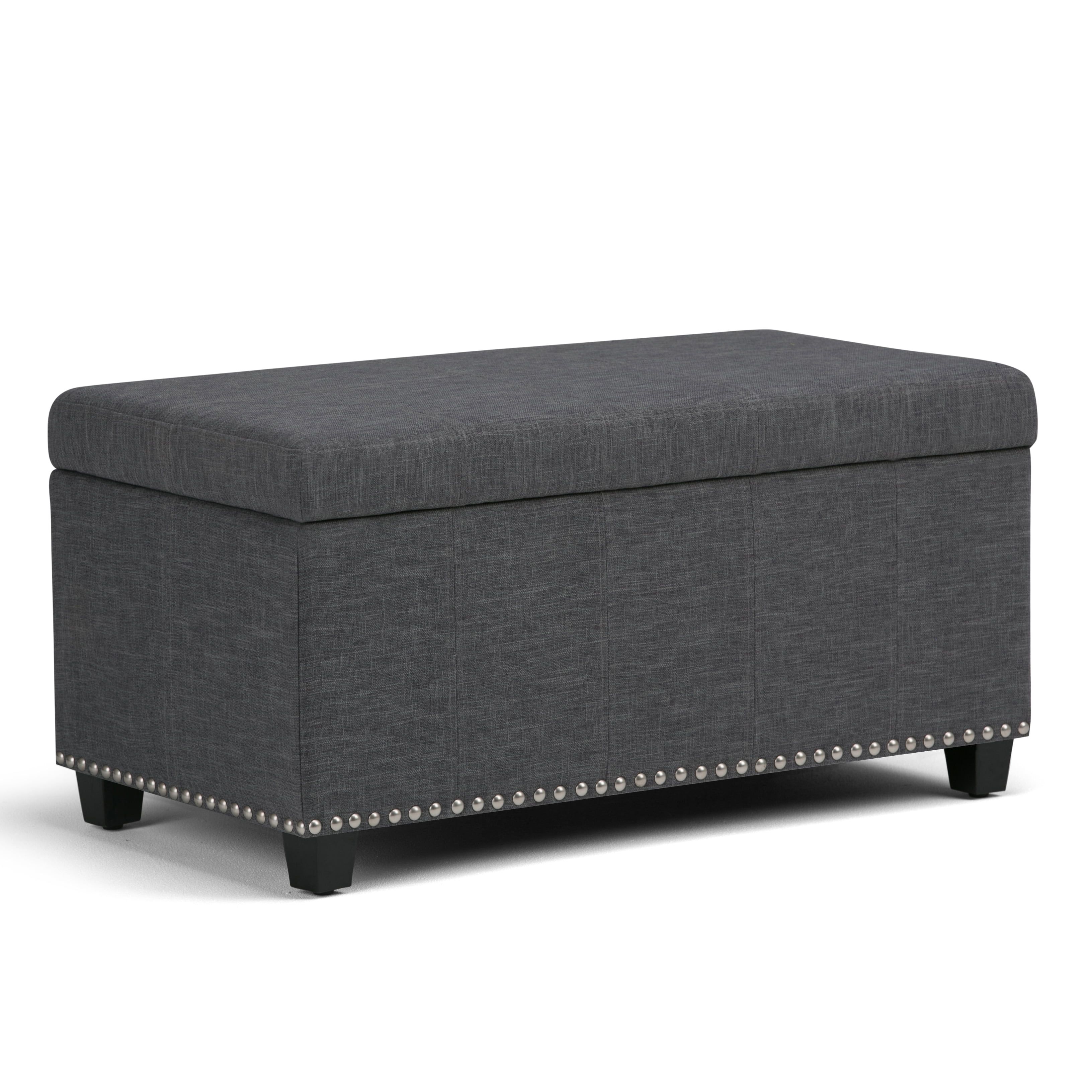 Slate Gray Linen-Look Traditional Storage Bench Ottoman