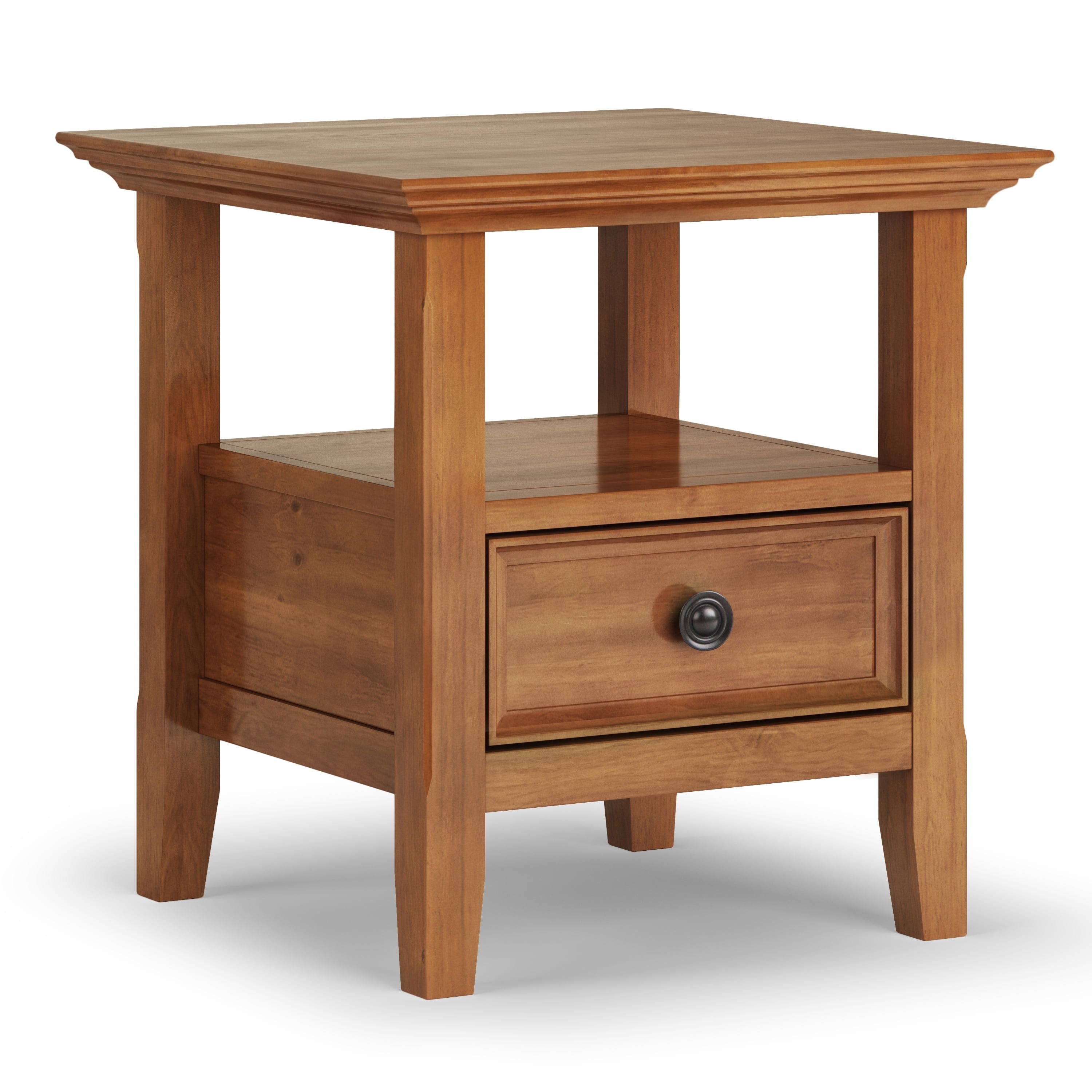 Amherst Light Golden Brown Round Wood End Table with Storage