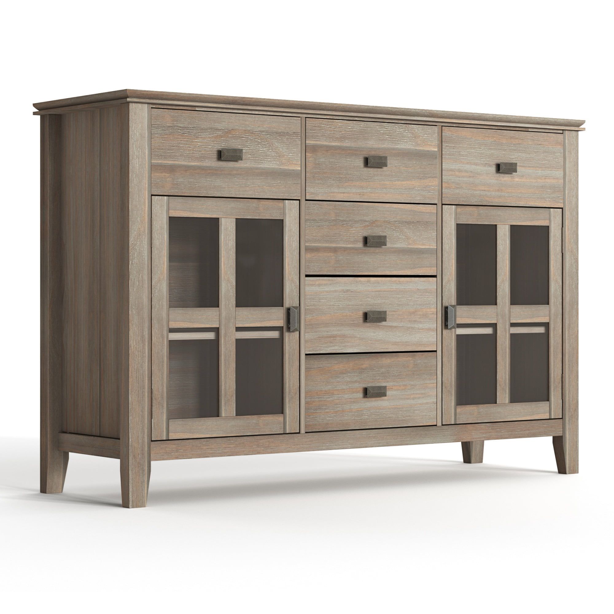 Distressed Gray Pine Sideboard Buffet with Antique Bronze Handles