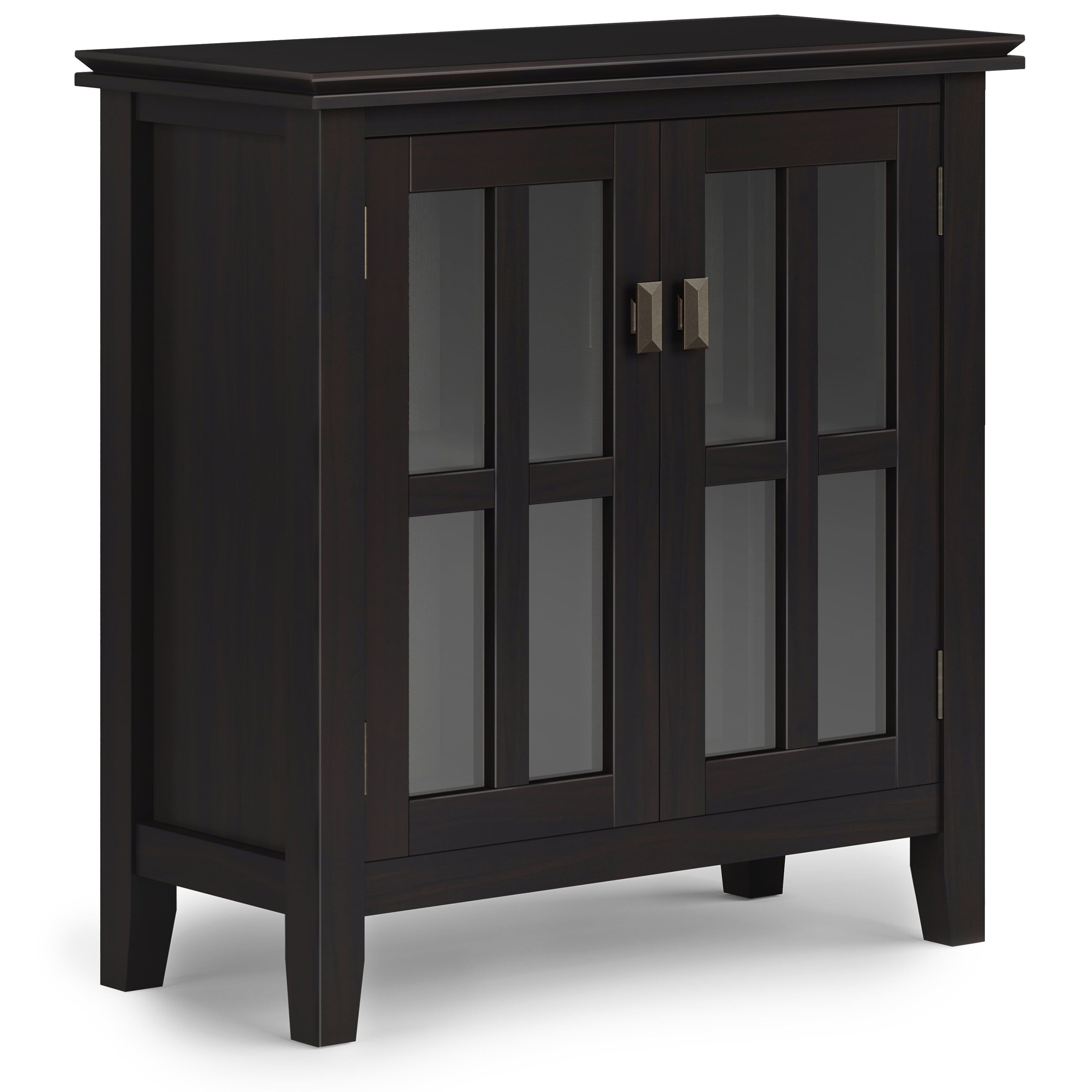 Hickory Brown Solid Wood Low Storage Cabinet with Glass Doors