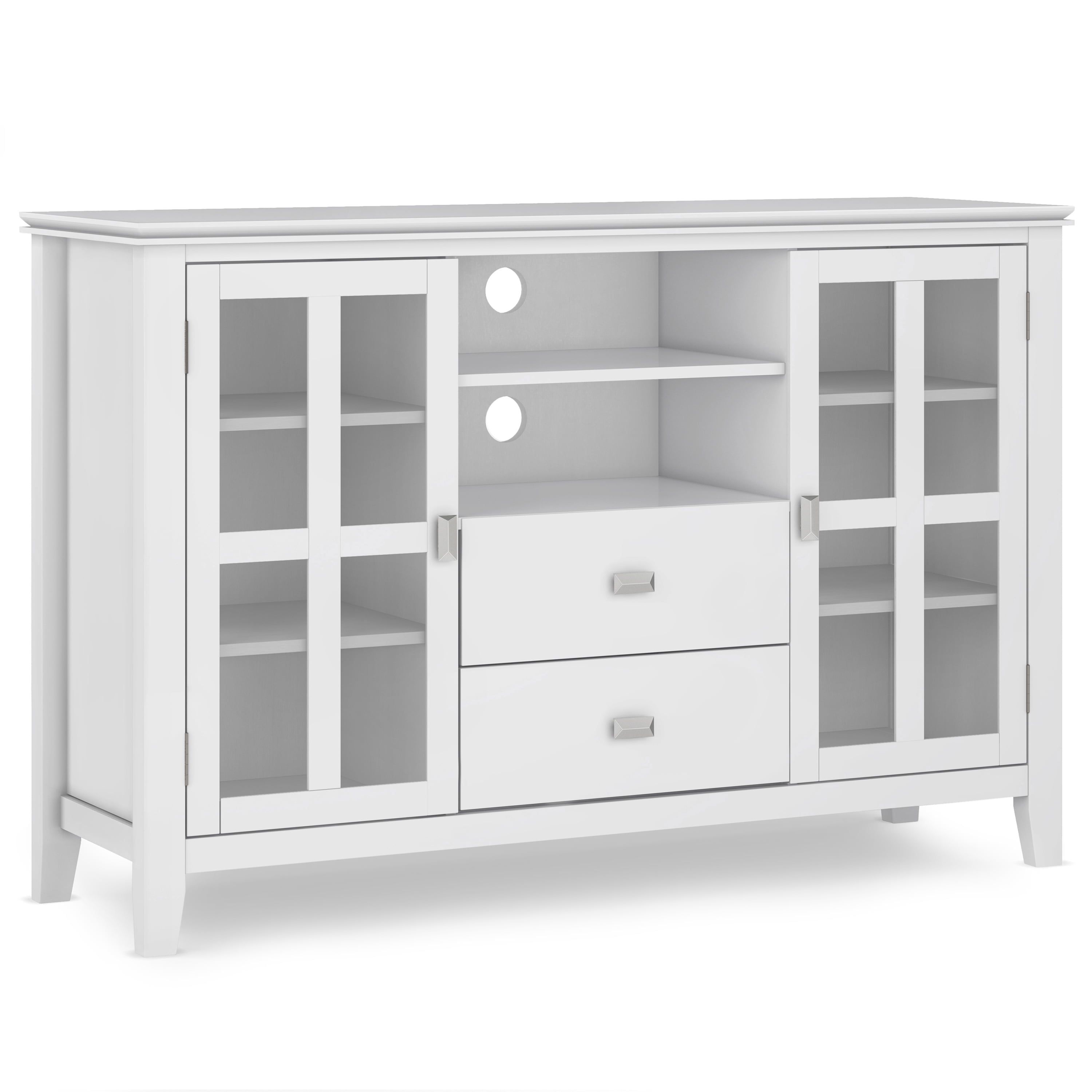 White Solid Wood 53" Traditional TV Media Stand with Cabinets