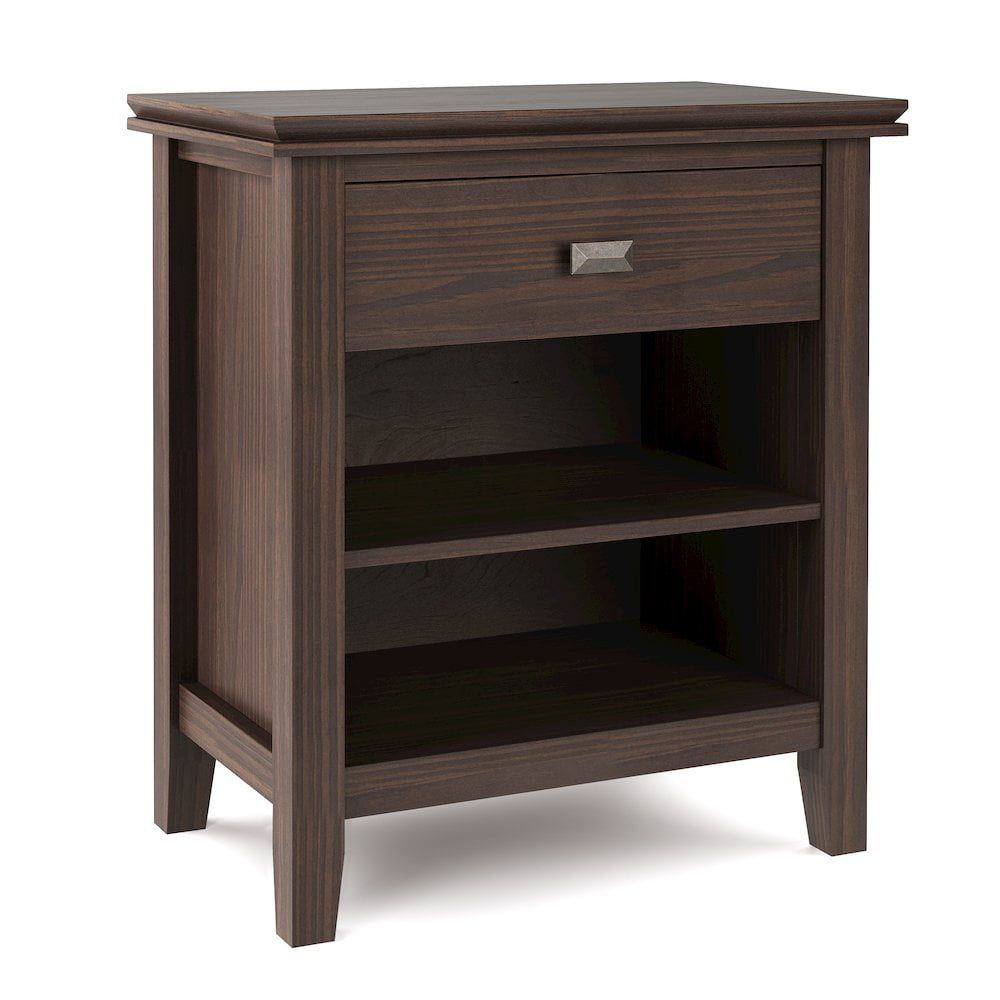 Warm Walnut Brown 24" Nightstand with Drawer and Shelf