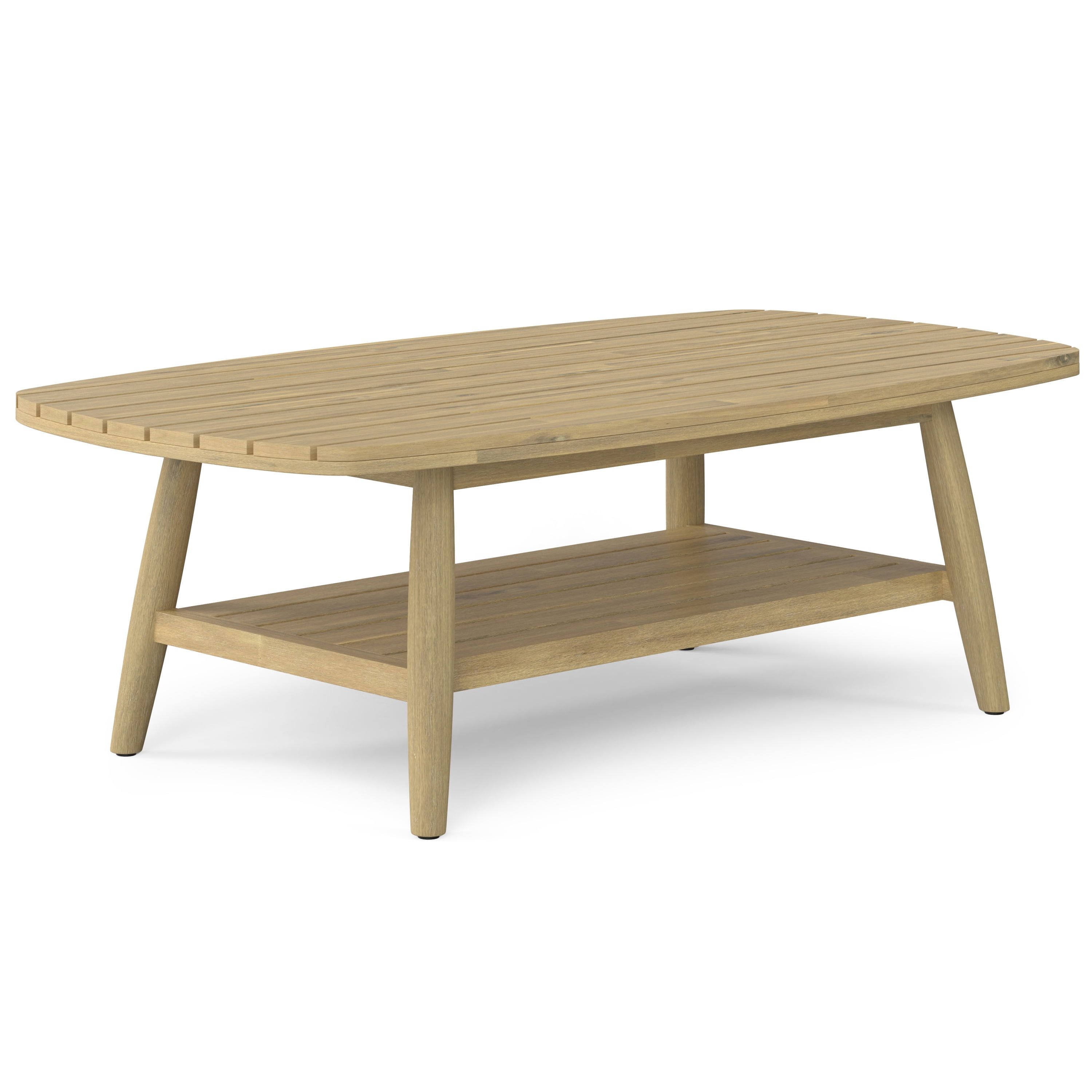 Light Teak Acacia Wood Outdoor Coffee Table with Shelf